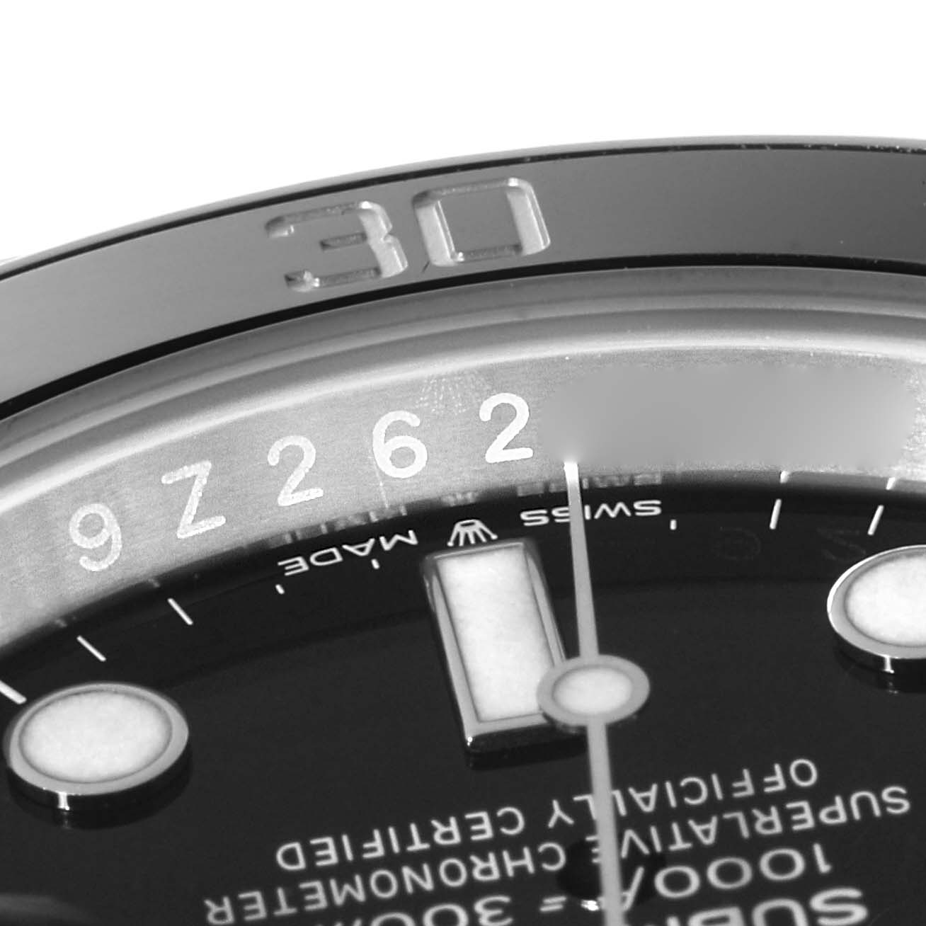 The image shows a close-up of the dial, bezel, and the "Swiss Made" text on the Rolex Submariner 126610LN Men's Stainless Steel Black Dial 126610LN Men's Stainless Steel Black Dial watch.