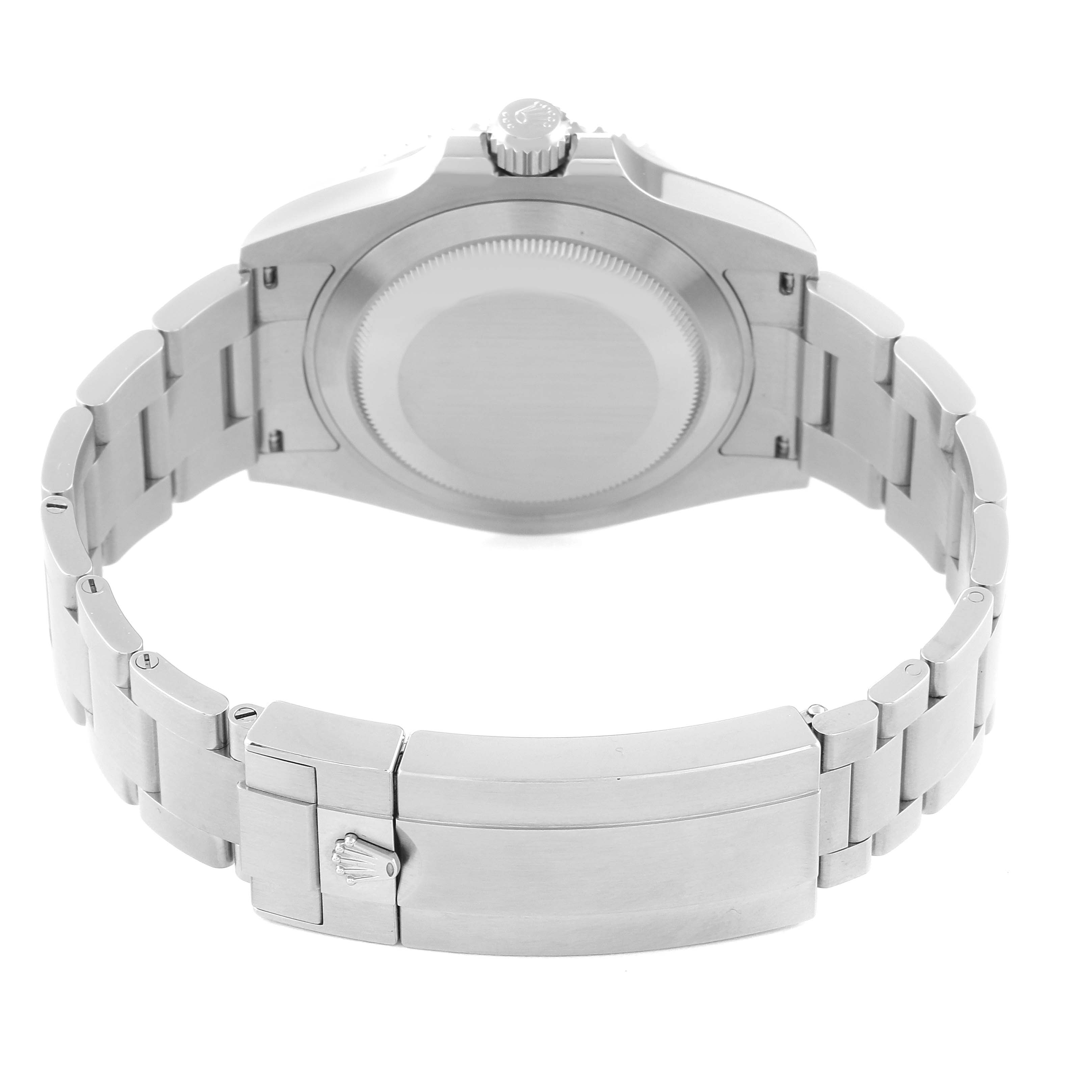 This image shows the back view of a Rolex Submariner 126610LN Men's Stainless Steel Black Dial 126610LN Men's Stainless Steel Black Dial watch, highlighting the case back and bracelet clasp.