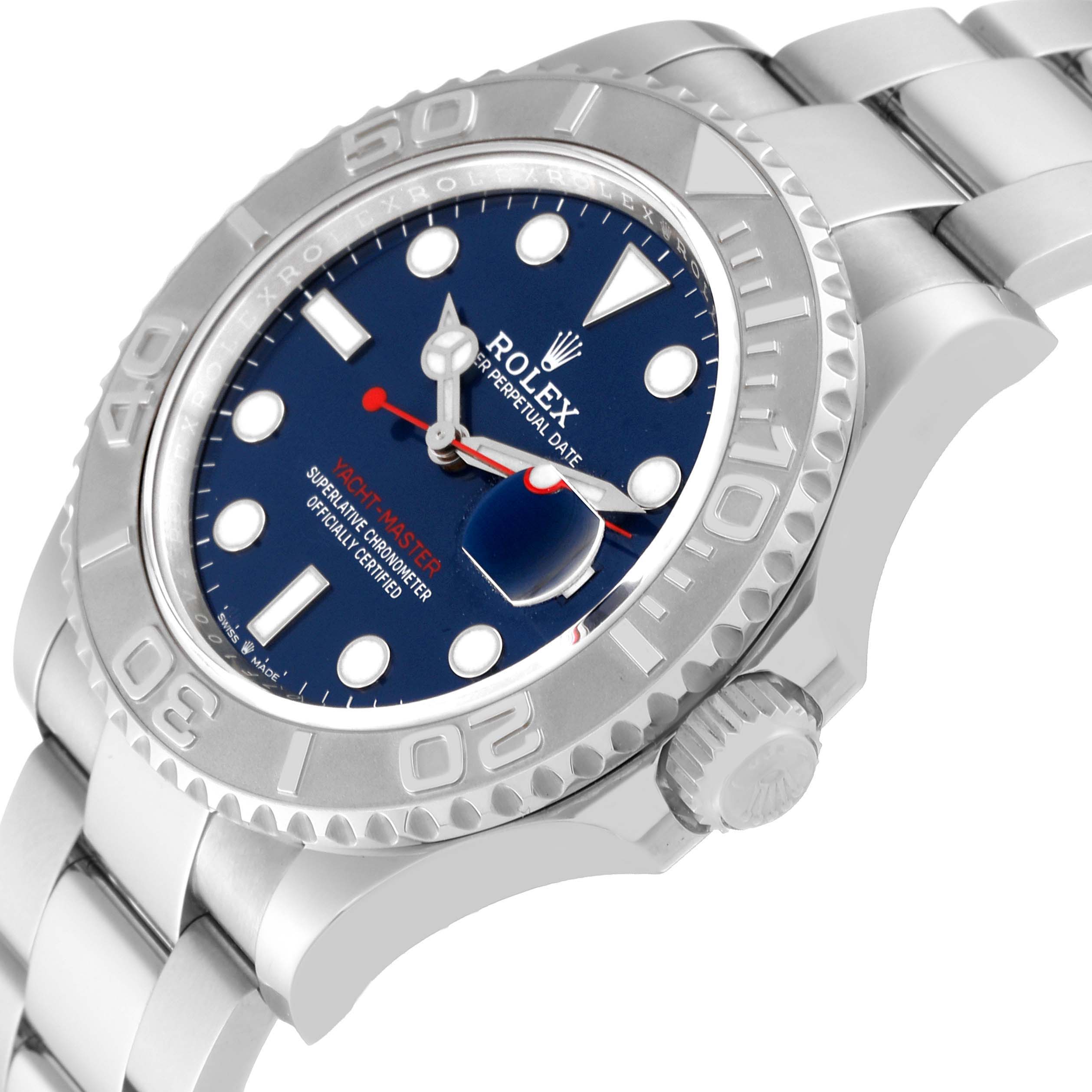 The image shows a Rolex Yacht-Master 126622 Men's Stainless Steel Blue Dial 126622 Men's Stainless Steel Blue Dial watch at an angled view, highlighting the face, bezel, crown, and bracelet.