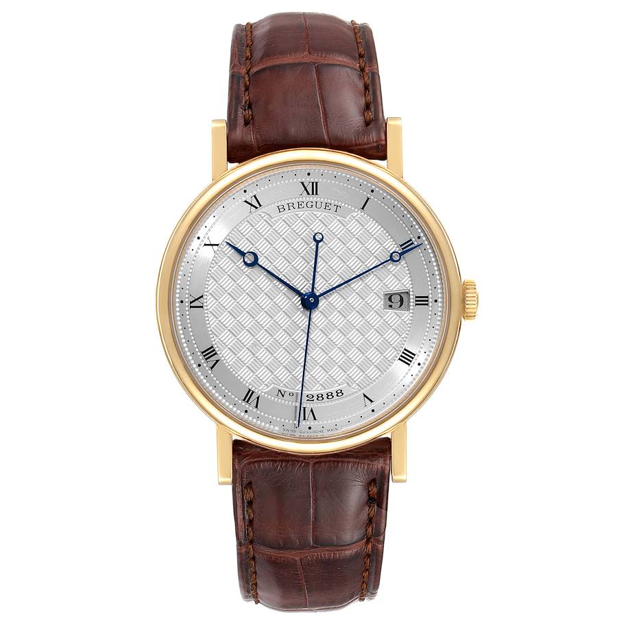 Breguet Classique 18K Yellow Gold Silver Dial Mens Watch 5177 Box