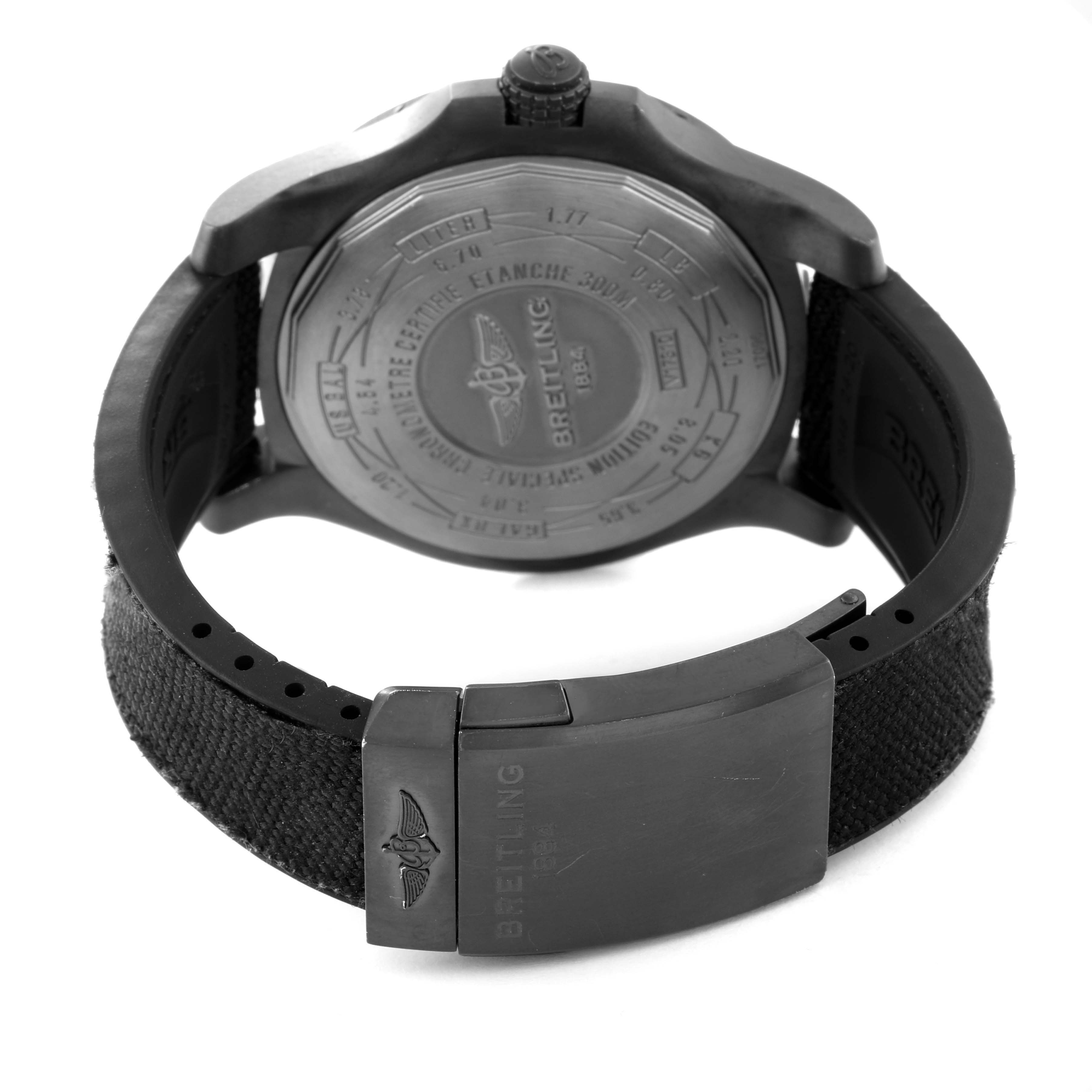 This image shows the back view and clasp of the Breitling Avenger V17310 Men's Titanium Black Dial V17310 Men's Titanium Black Dial model watch.