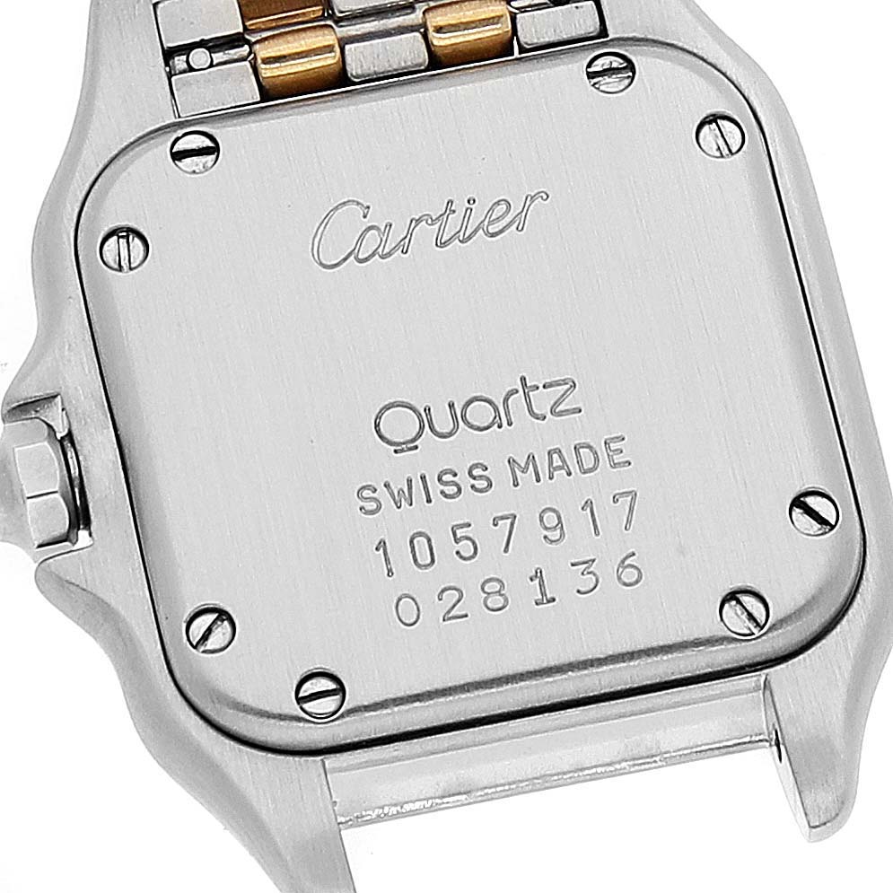 The image shows the back case of the Panthere model by Cartier, displaying serial numbers and details.