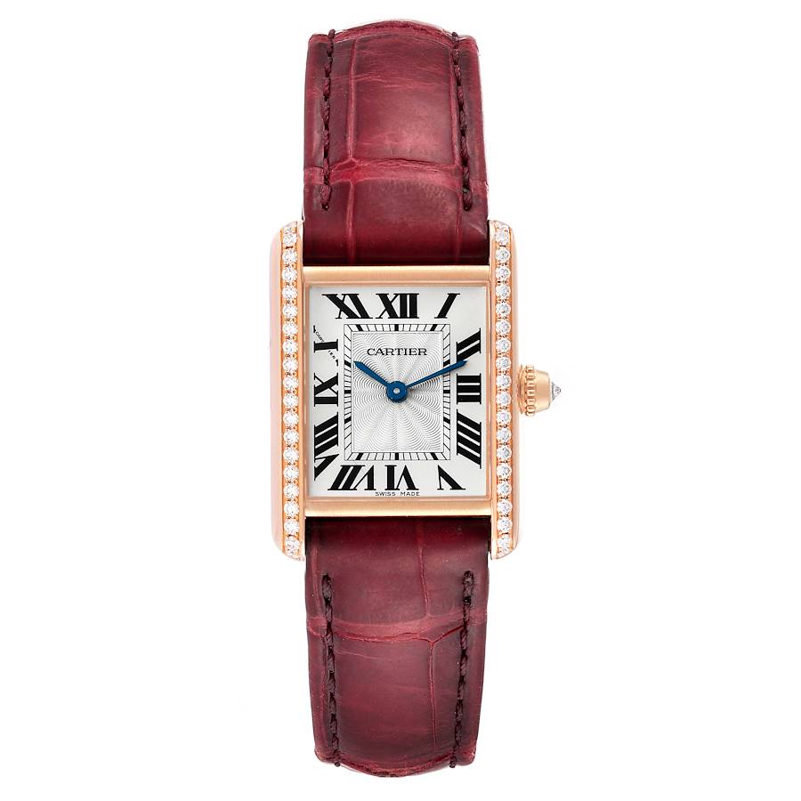 Cartier Tank Louis Rose Gold Diamond Brown Strap Ladies Watch