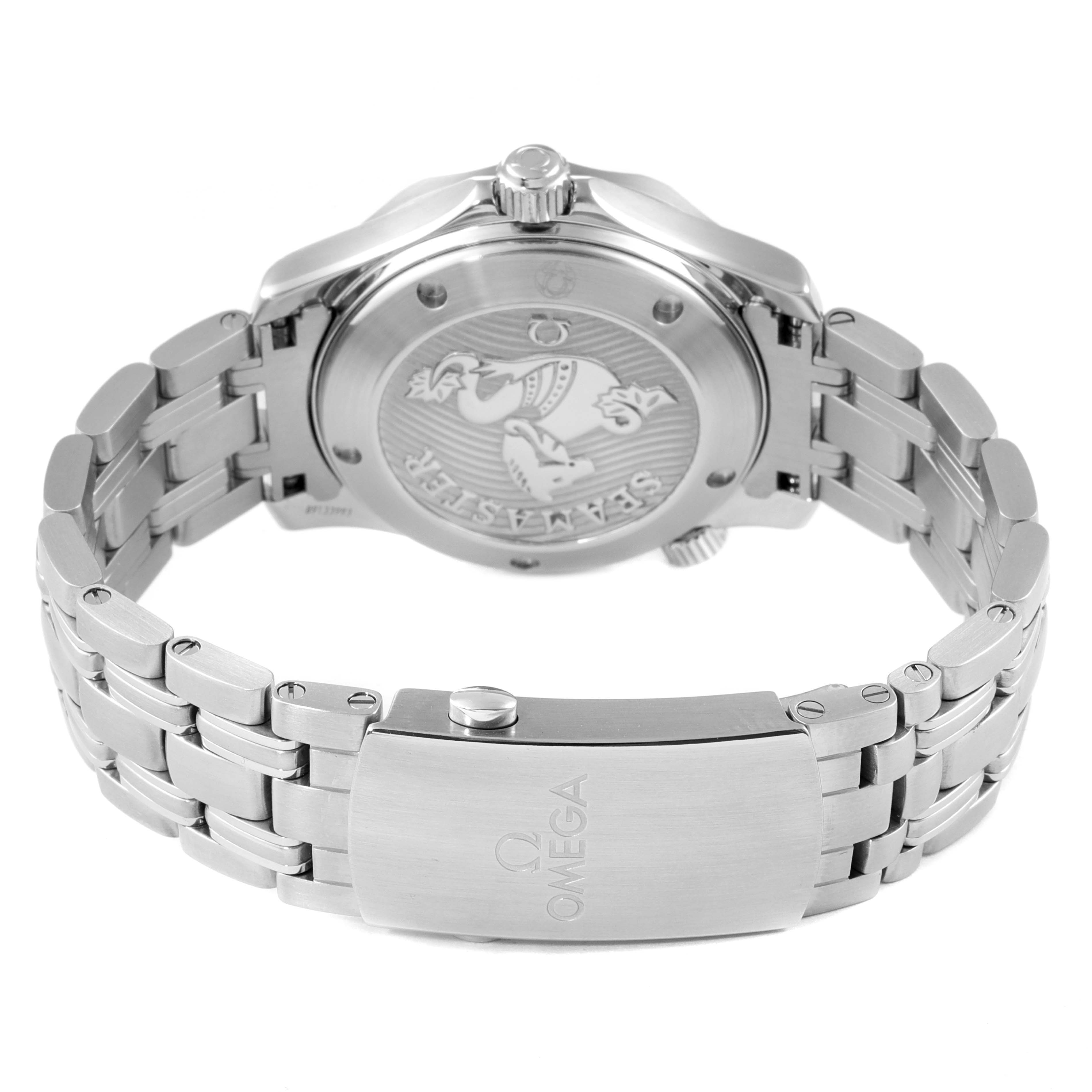 The image shows the back and bracelet clasp of an Omega Seamaster 212.30.36.20.01.002 Men
s Stainless Steel Black Dial 212.30.36.20.01.002 Men
s Stainless Steel Black Dial watch.