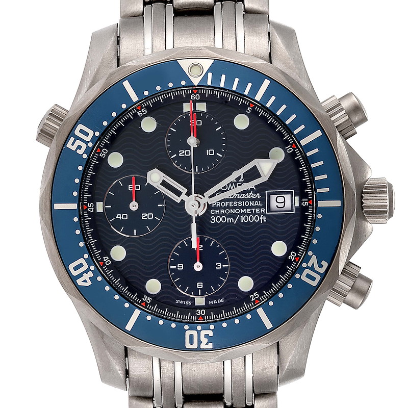 Omega Seamaster Chrono Diver Blue Dial Titanium Mens Watch 2298.80.00 SwissWatchExpo