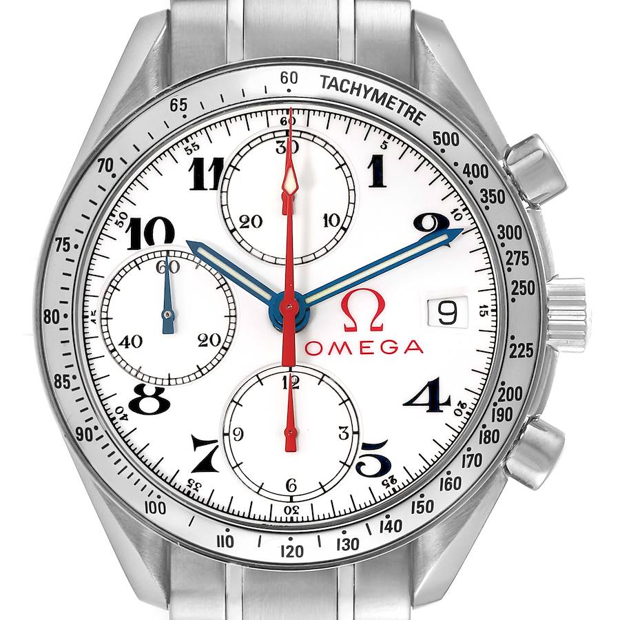 Omega Speedmaster Date 39 White Dial Olympic Chronograph Mens Watch 3513.20.00 SwissWatchExpo