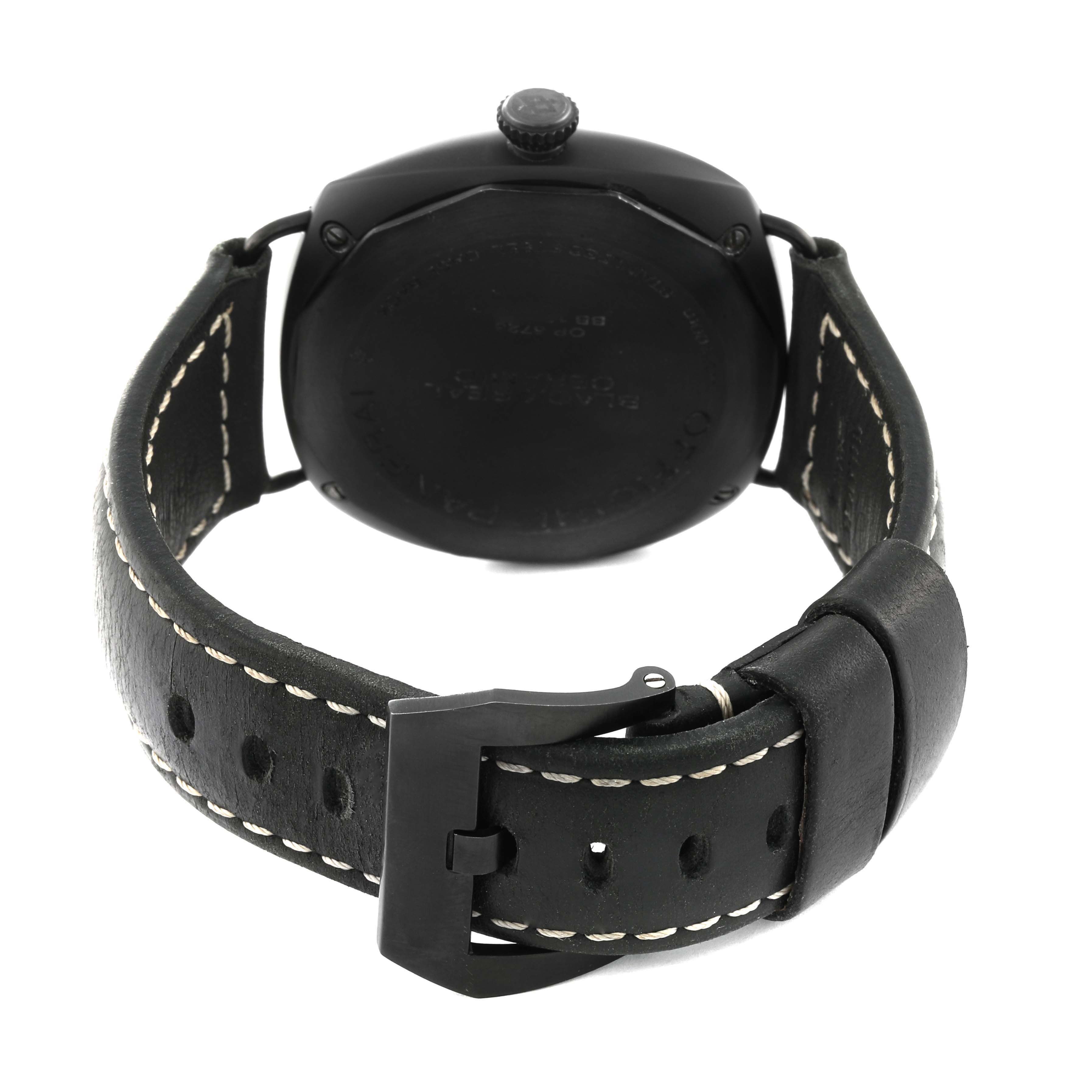 The image shows the back view and leather strap of a Radiomir model by Panerai.