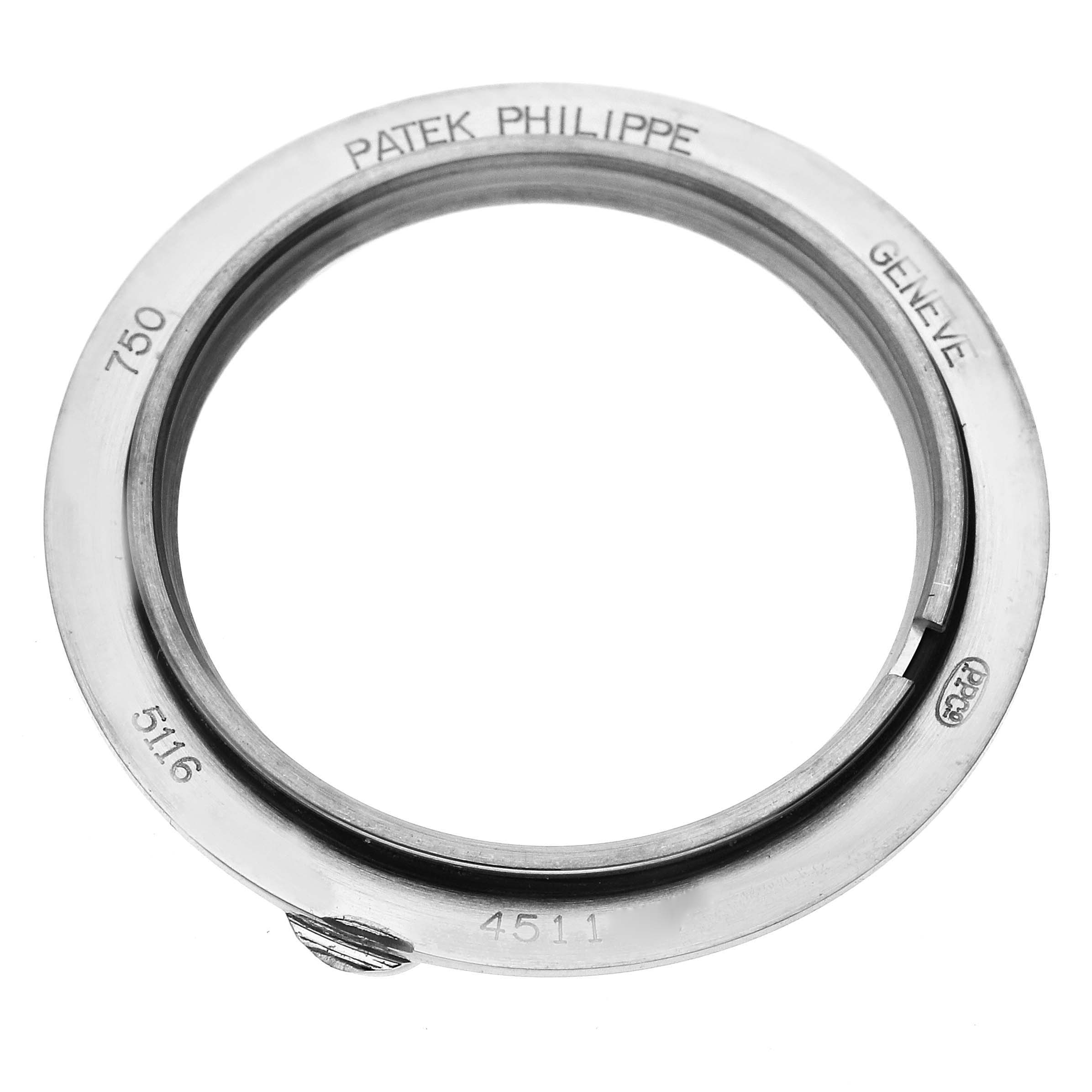 The image shows a close-up top-down view of the bezel for a Patek Philippe Calatrava 5116G Men
s White Gold White Dial 5116G Men
s White Gold White Dial watch.
