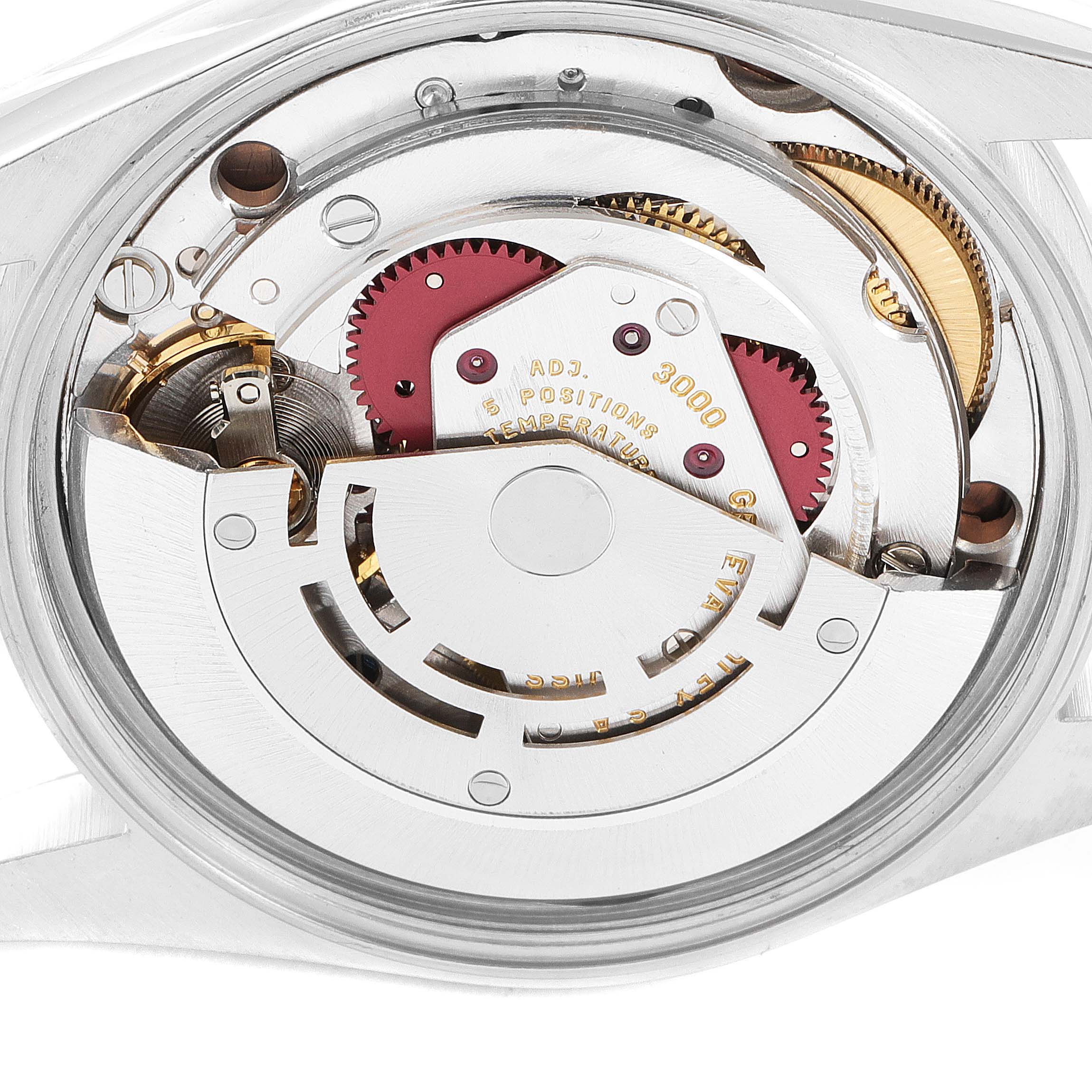 This image shows the intricate internal mechanism of the Rolex Air-King 14000 Men's Stainless Steel Pink Dial 14000 Men's Stainless Steel Pink Dial watch from the back side.