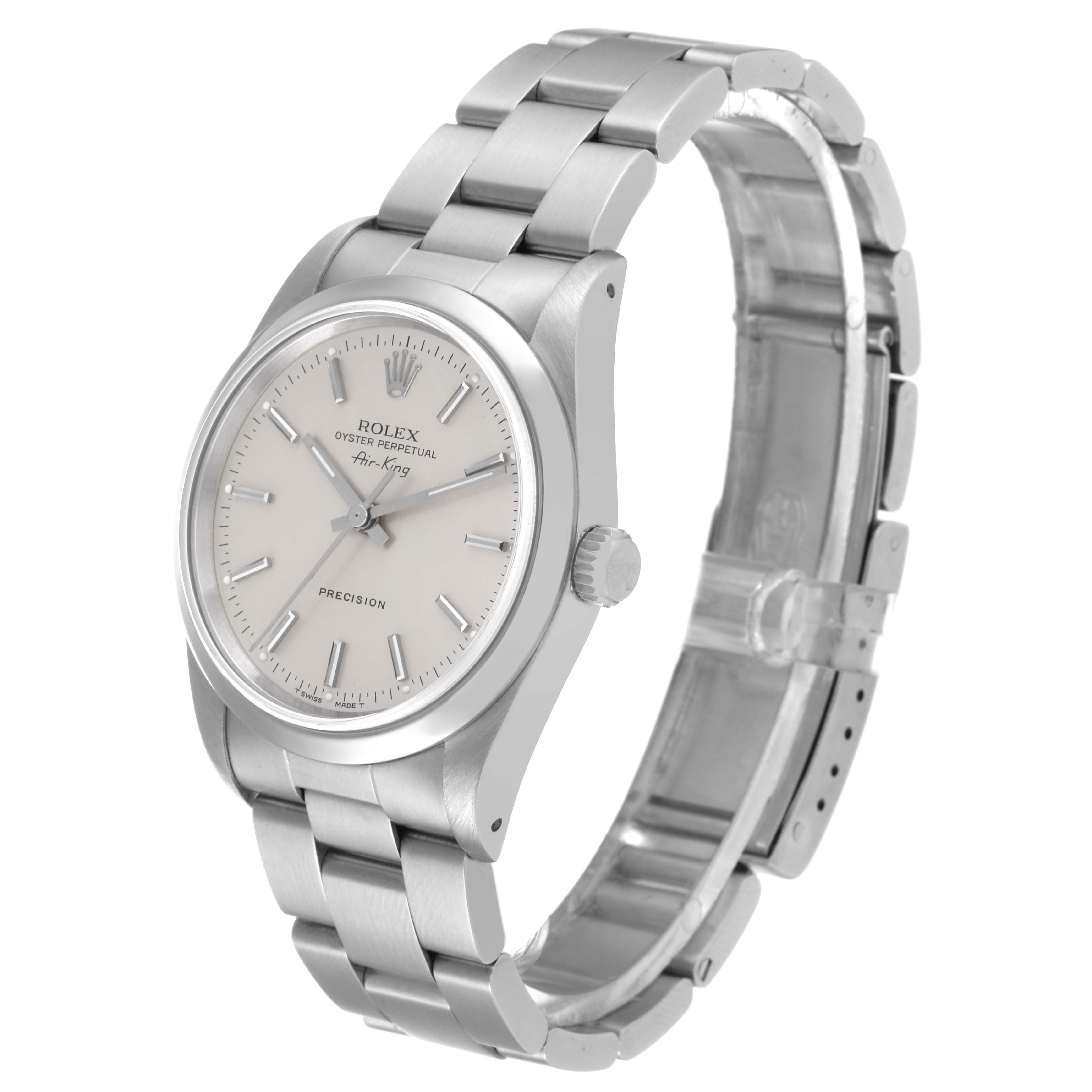 The image shows the Rolex Air-King 14000 Men's Stainless Steel Silver Dial 14000 Men's Stainless Steel Silver Dial watch at a three-quarter angle, highlighting the dial, crown, and bracelet.