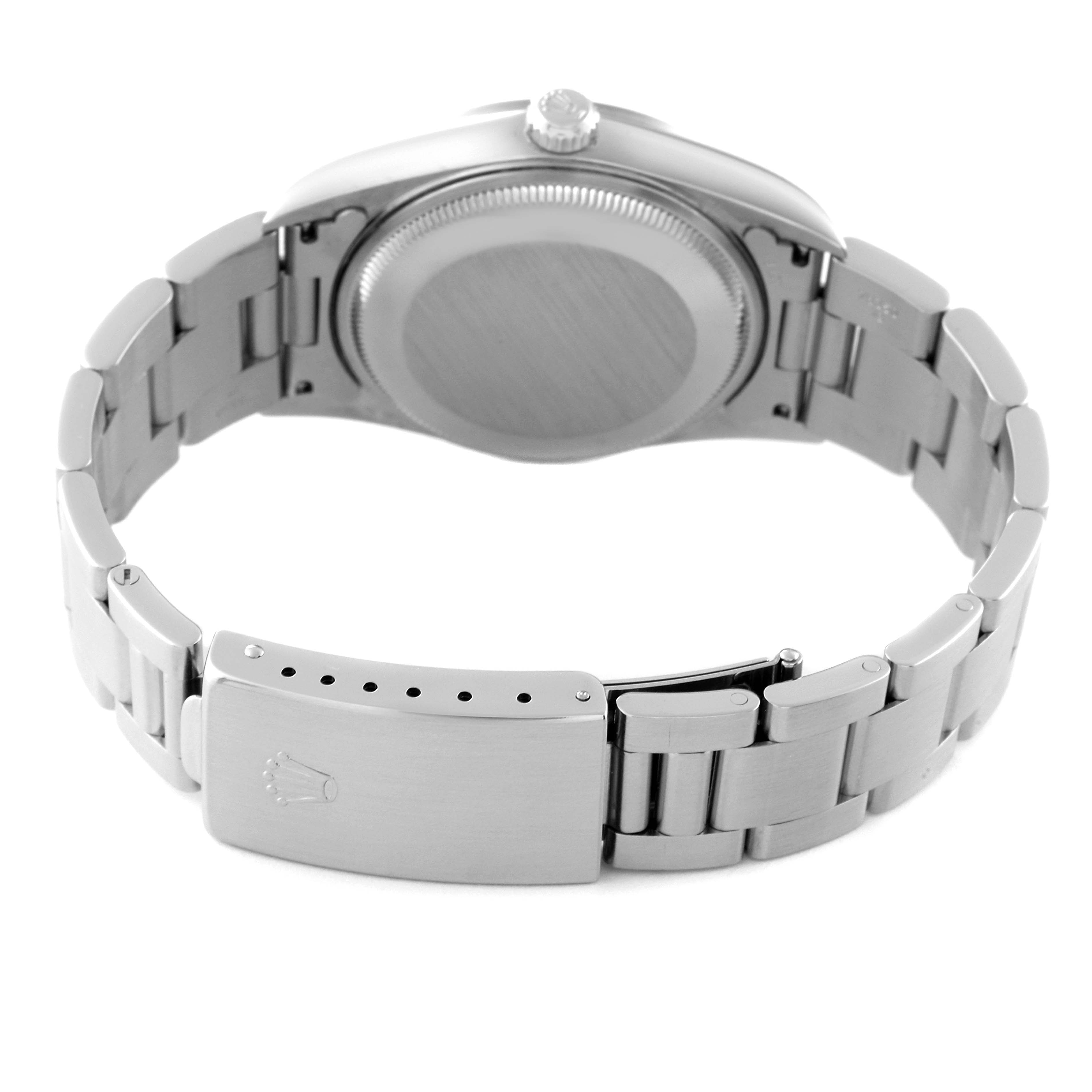 The image shows the back and bracelet of the Rolex Air-King 14000M Men's Stainless Steel Black Dial 14000M Men's Stainless Steel Black Dial watch, highlighting the clasp and case back.