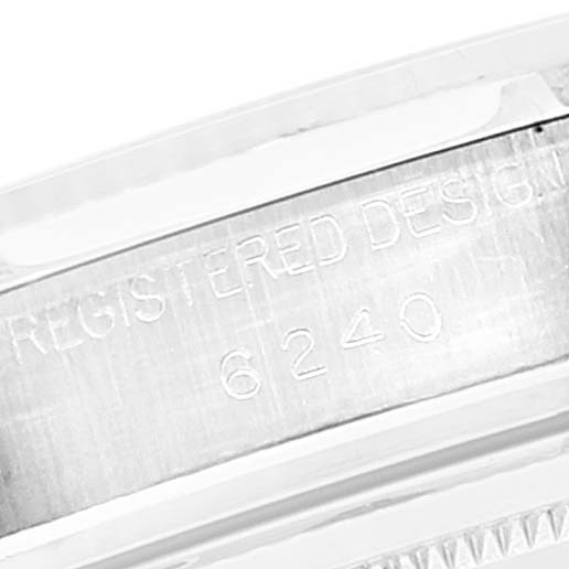 This image shows a close-up of the case side of the Rolex Vintage Collection 6240 Men's Stainless Steel Silver Dial 6240 Men's Stainless Steel Silver Dial model, highlighting its serial number "6240".