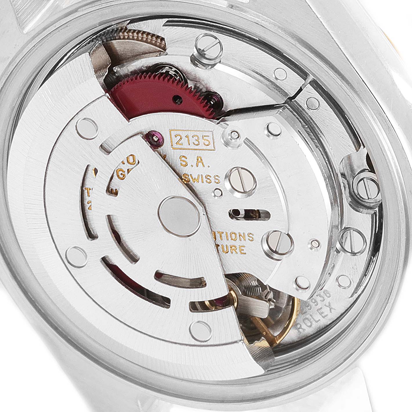 The image shows the movement mechanism of a Rolex Datejust 69173 Women
s Steel and Gold (two tone) Champagne Dial 69173 Women
s Steel and Gold (two tone) Champagne Dial watch, viewed from the back side.