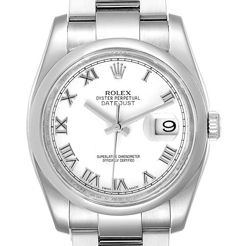 Photo of Rolex Datejust 36 White Roman Dial Steel Mens Watch 116200