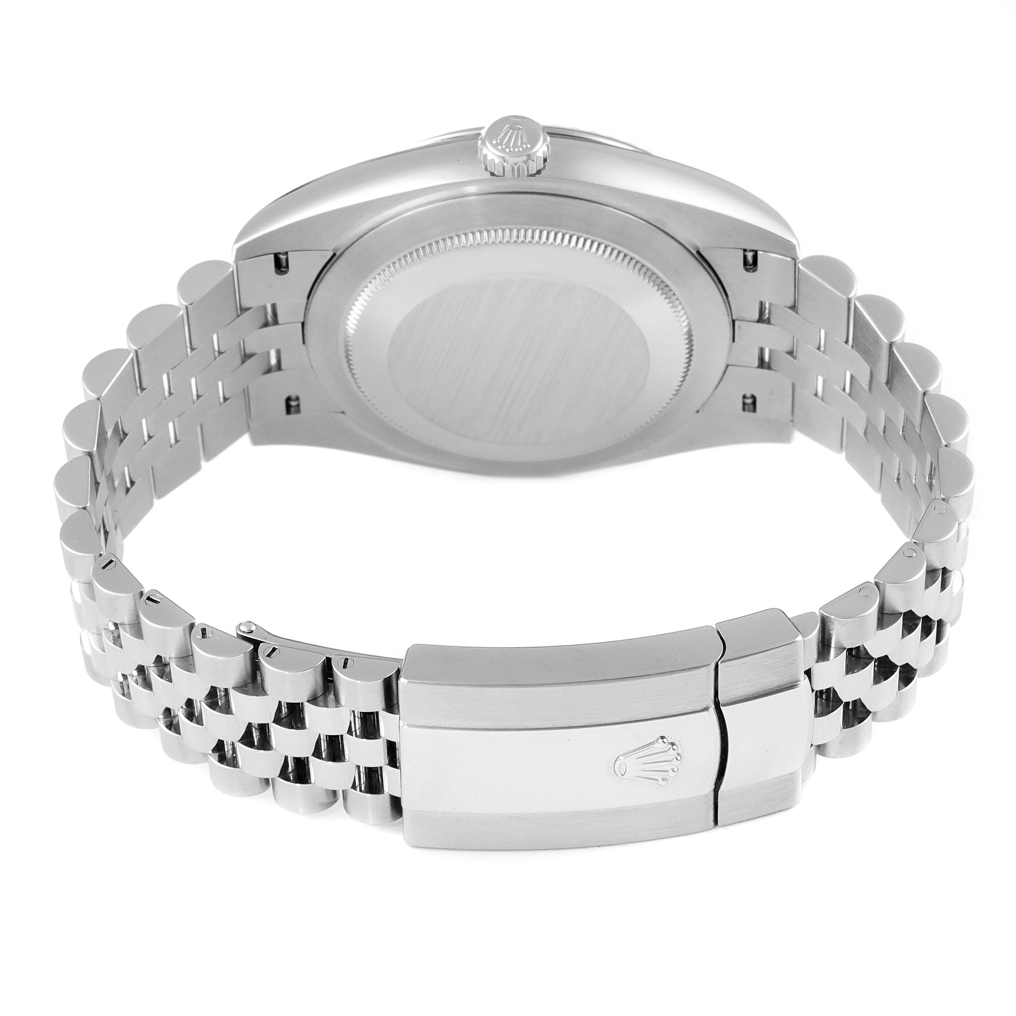 This image shows the back case and bracelet of a Rolex Datejust 41 126334 Men's Stainless Steel Blue Dial 126334 Men's Stainless Steel Blue Dial watch, viewed from a rear angle.