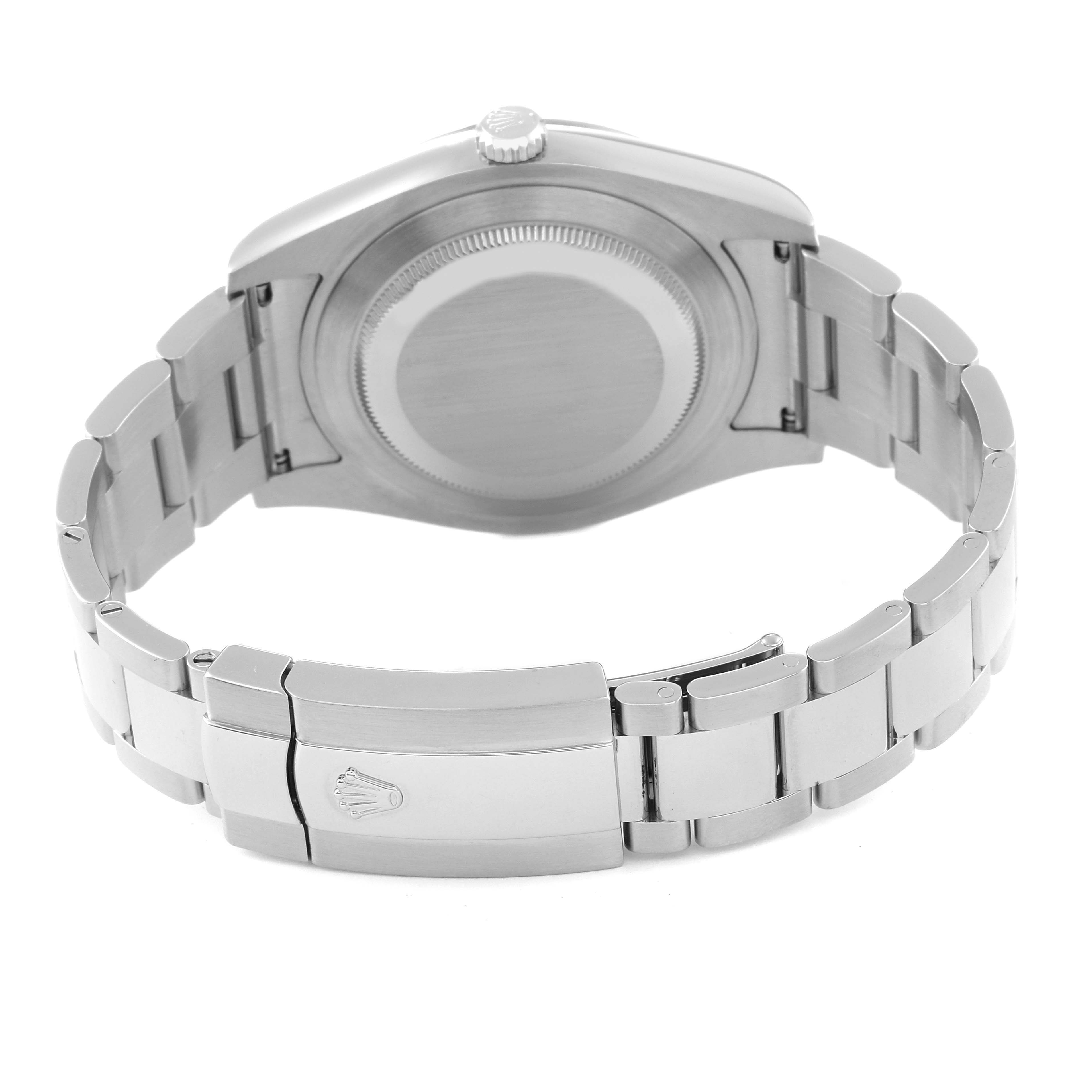 The image shows the back case and bracelet clasp of the Rolex Datejust 41 116334 Men
s Stainless Steel Blue Dial 116334 Men
s Stainless Steel Blue Dial model.