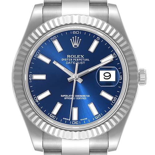 Photo of Rolex Datejust II 41 Blue Dial Steel White Gold Mens Watch 116334