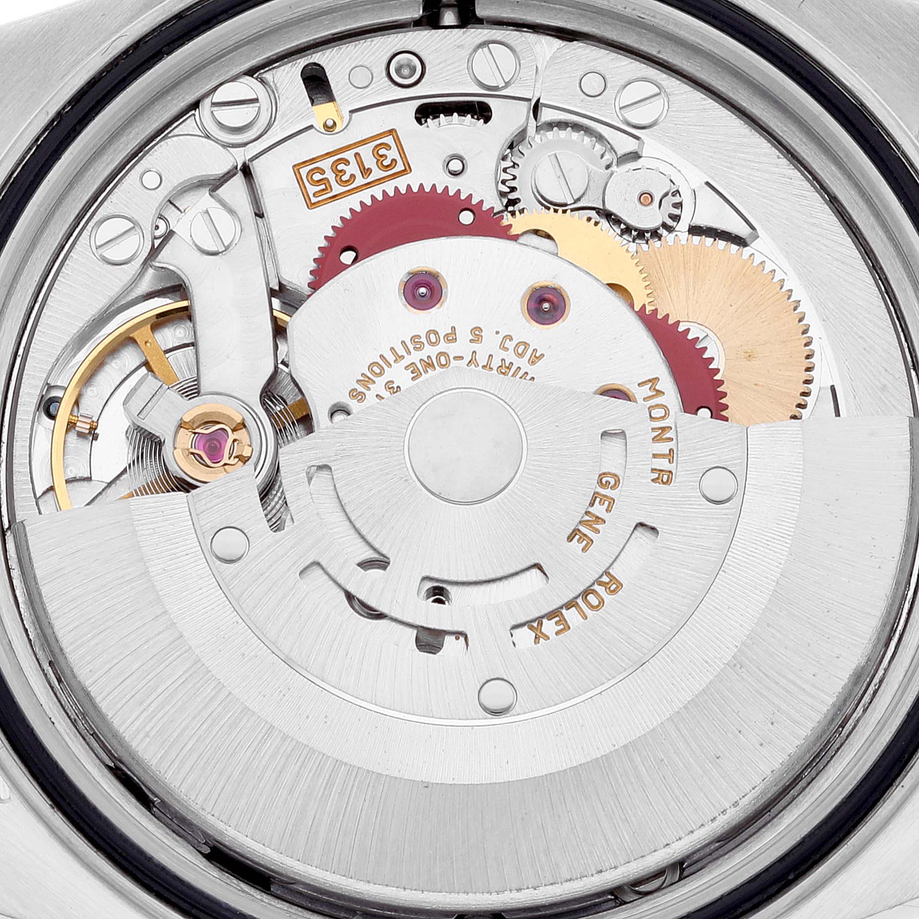 The image shows a close-up of the internal movement mechanism of a Rolex Datejust 16234 Men's Stainless Steel Black Dial 16234 Men's Stainless Steel Black Dial watch.
