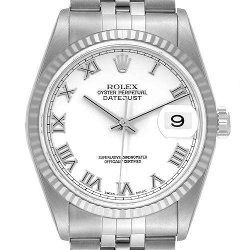 Photo of Rolex Datejust Steel White Gold White Dial Mens Watch 16234 Papers