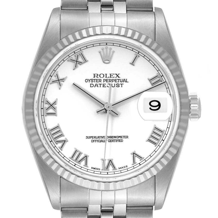 Rolex Datejust Steel White Gold White Dial Mens Watch 16234 Papers SwissWatchExpo