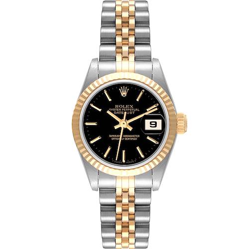 Photo of Rolex Datejust Steel Yellow Gold Fluted Bezel Black Dial Watch 69173 Box Papers