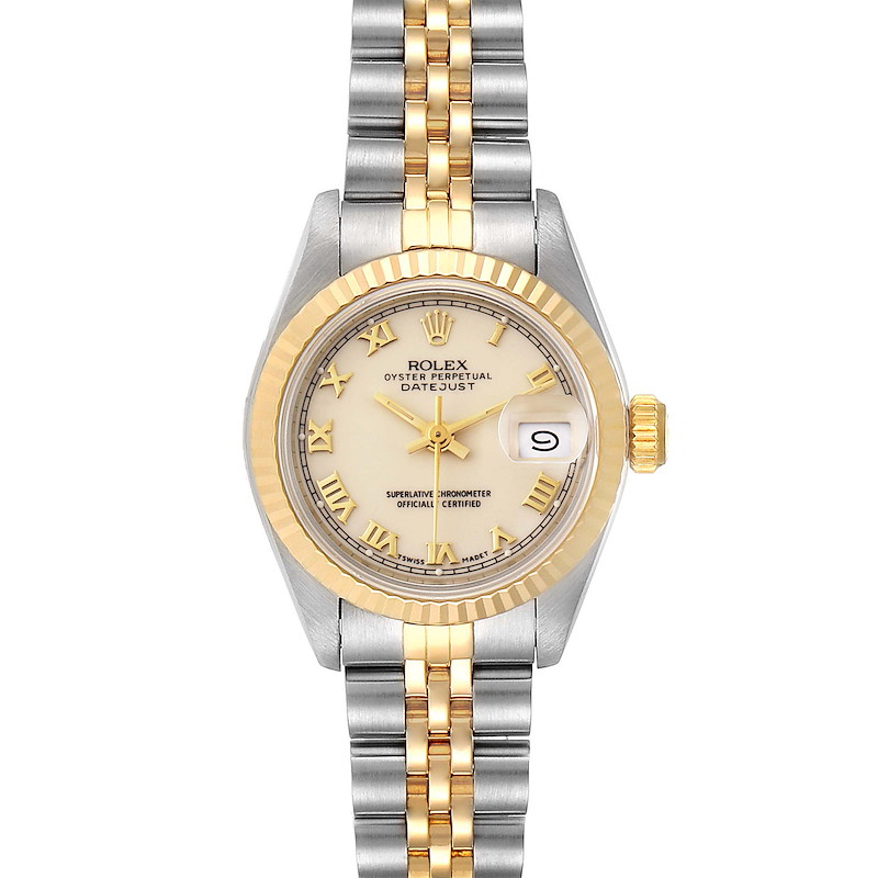 Rolex Datejust Steel Yellow Gold Ivory Roman Dial Ladies Watch 69173 SwissWatchExpo
