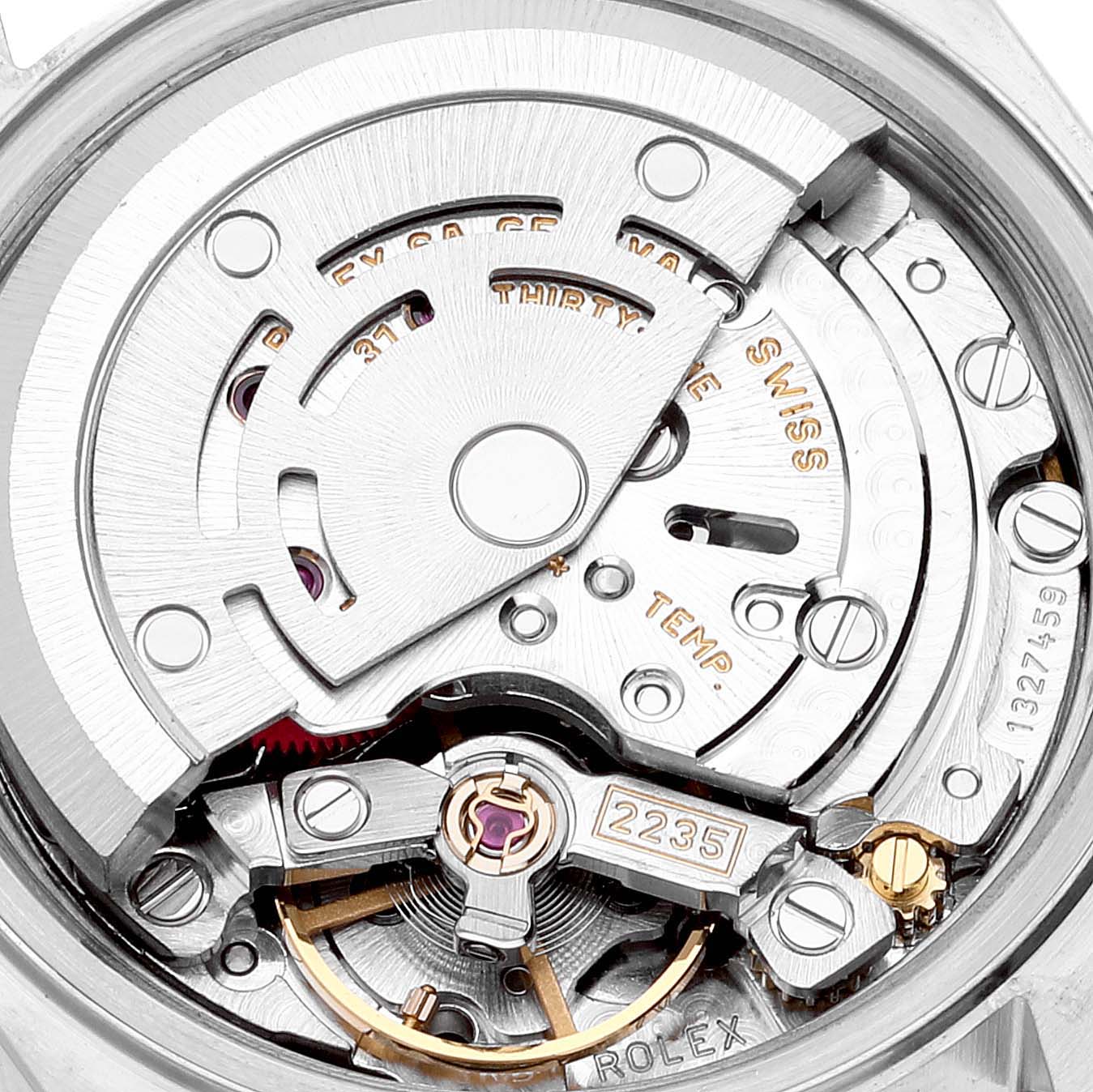 The image shows the inner mechanical movement of a Rolex Datejust 79173 Women's Steel and Gold (two tone) White Dial 79173 Women's Steel and Gold (two tone) White Dial watch, viewed from a top-down angle.