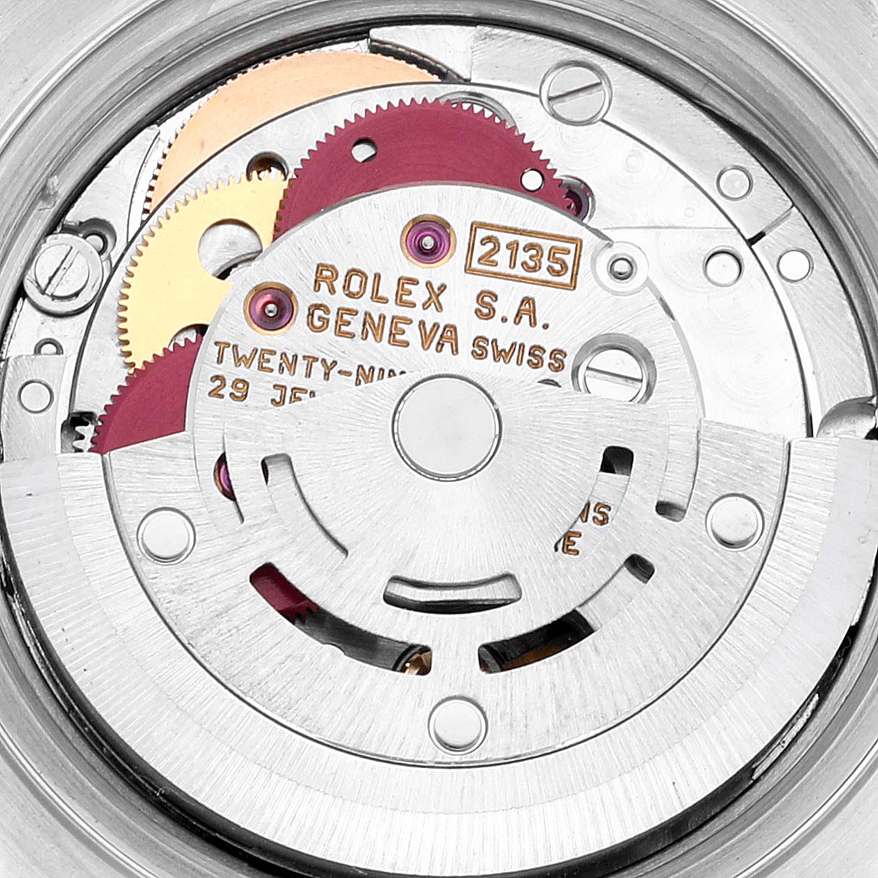 This image shows the internal movement mechanism of a Rolex Datejust 69174 Women's Stainless Steel Silver Dial 69174 Women's Stainless Steel Silver Dial watch.