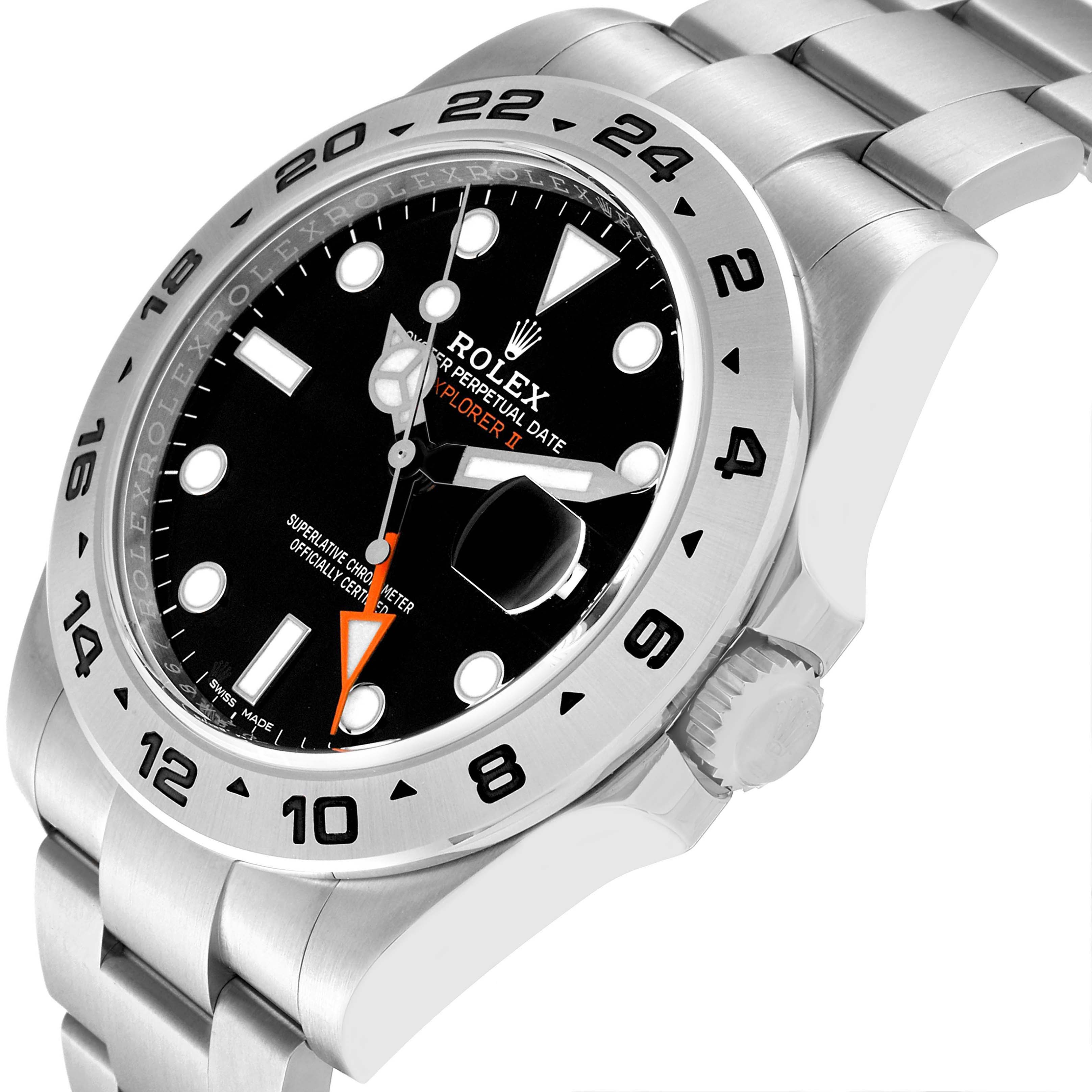 The Rolex Explorer 216570 Men's Stainless Steel Black Dial 216570 Men's Stainless Steel Black Dial model watch is shown at an oblique angle highlighting its bezel, dial, crown, and bracelet.