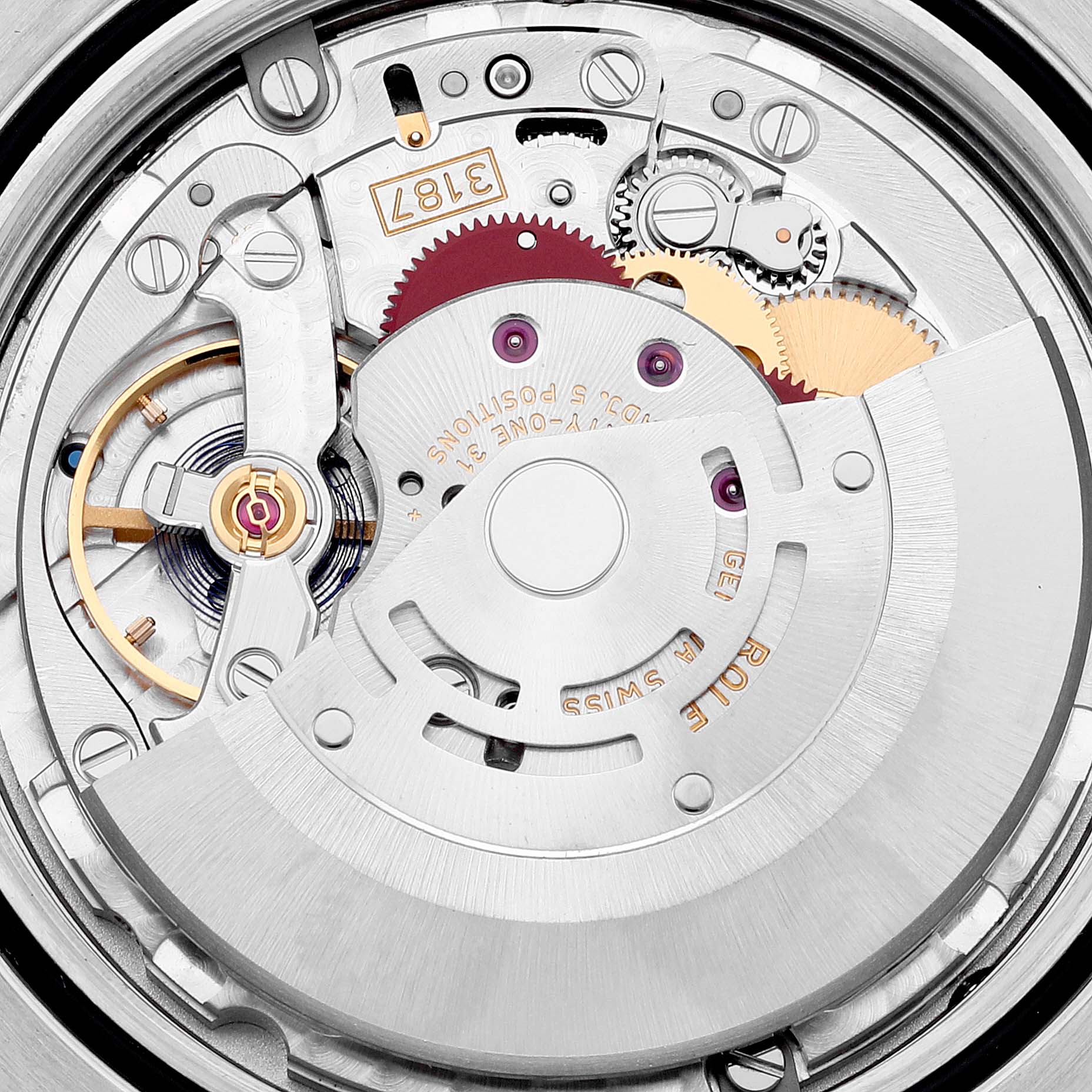 This image shows the internal mechanical movement components of a Rolex Explorer 216570 Men's Stainless Steel Black Dial 216570 Men's Stainless Steel Black Dial watch model.