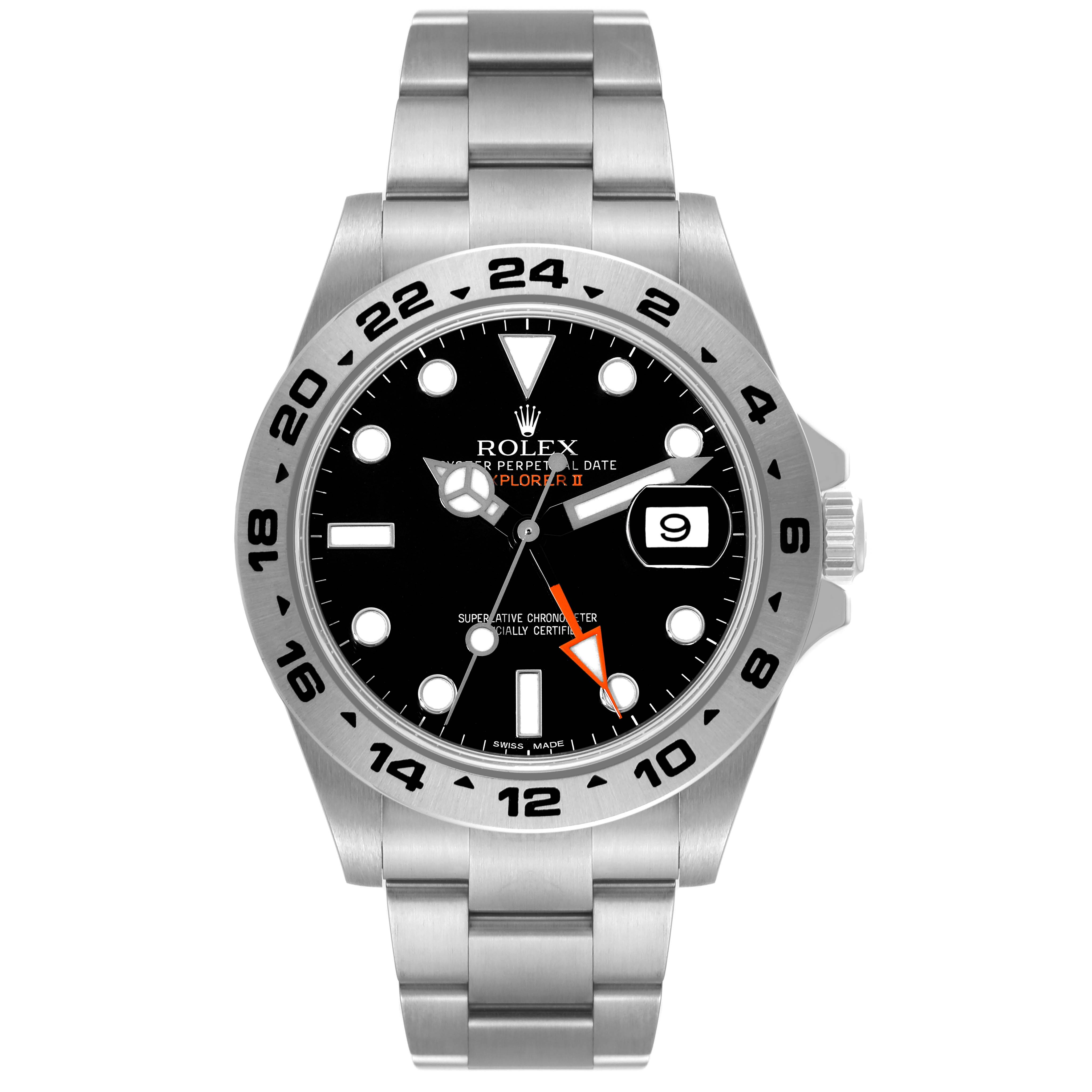 The image shows a front view of the Rolex Explorer 216570 Men's Stainless Steel Black Dial 216570 Men's Stainless Steel Black Dial watch, displaying the dial, bezel, crown, and bracelet.