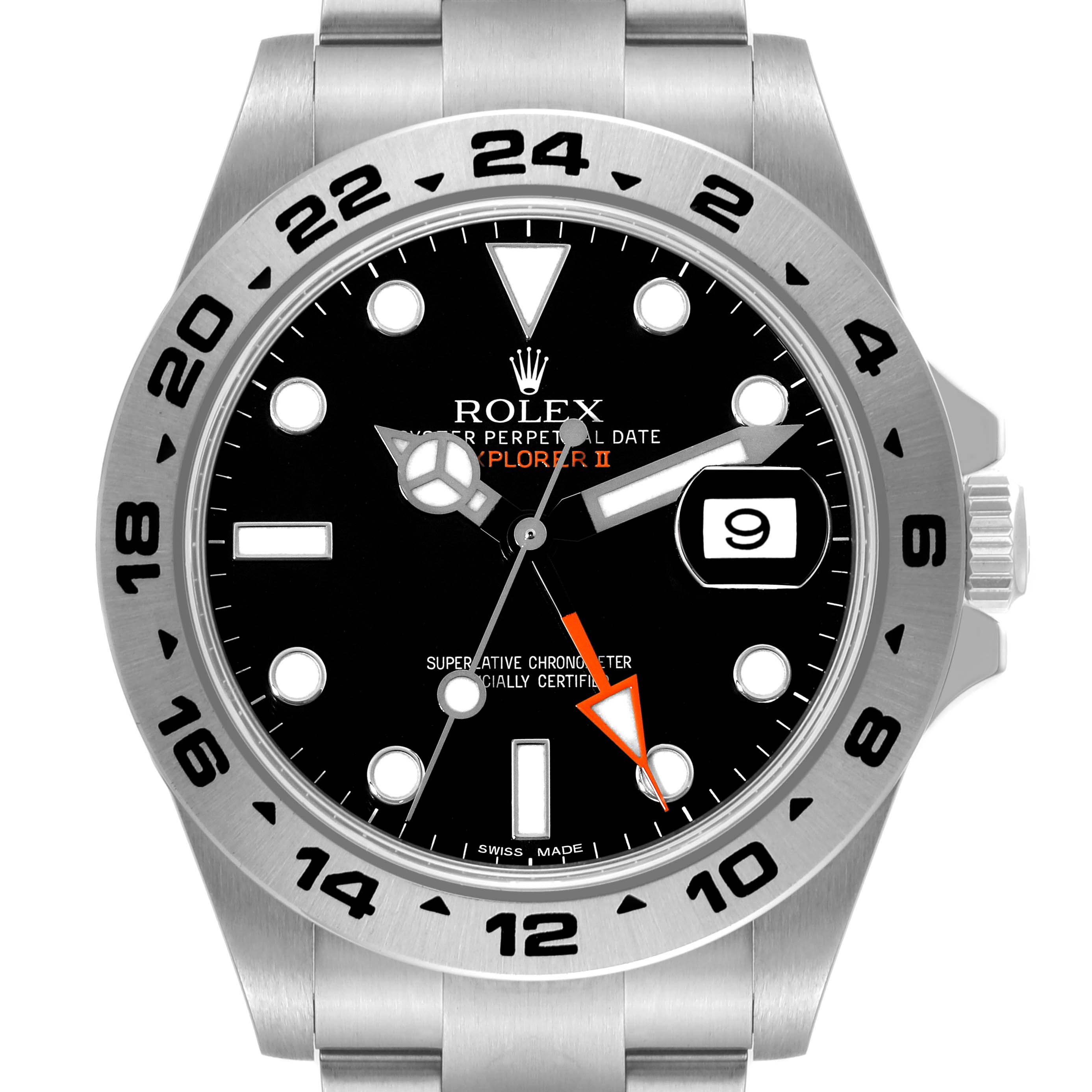 The image shows a front view of the Rolex Explorer 216570 Men's Stainless Steel Black Dial 216570 Men's Stainless Steel Black Dial watch, highlighting its dial, bezel, and bracelet.
