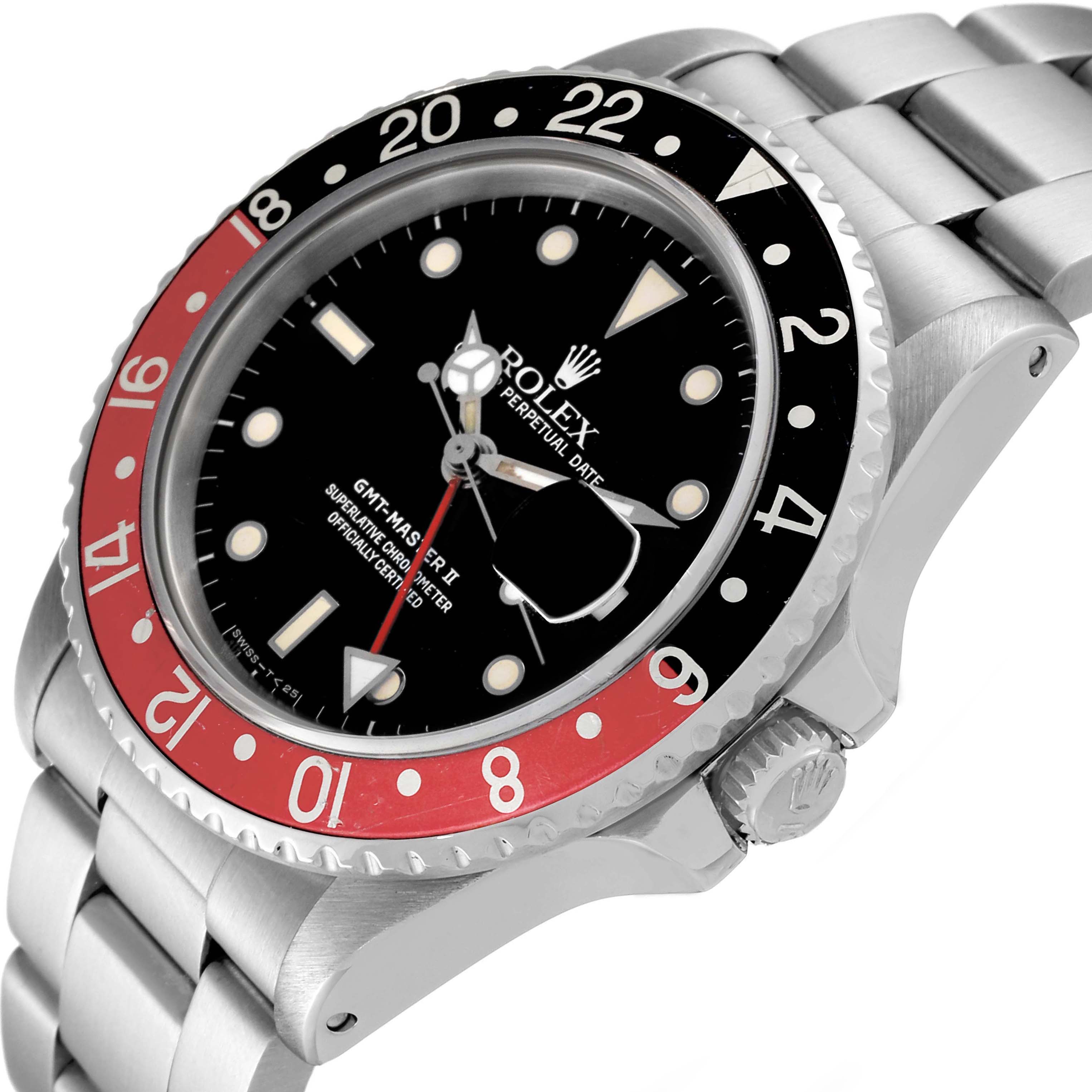 The Rolex Vintage Collection 16760 Men's Stainless Steel Black Dial 16760 Men's Stainless Steel Black Dial GMT-Master II watch is shown at a slight angle, highlighting the bezel, dial, and bracelet.