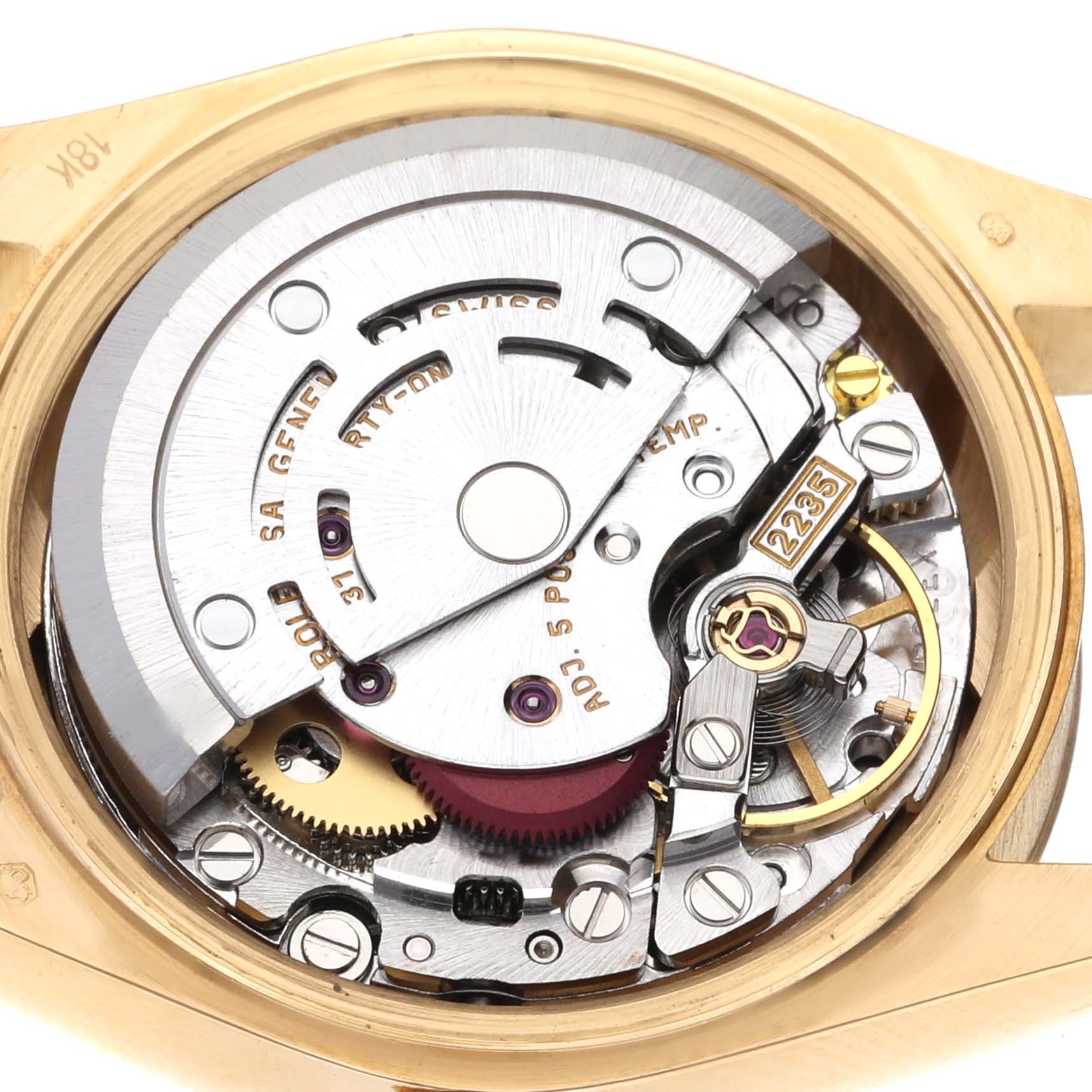 The image shows a close-up of the internal movement mechanism of a Rolex President 79178 Women's Yellow Gold Champagne Dial 79178 Women's Yellow Gold Champagne Dial model watch.