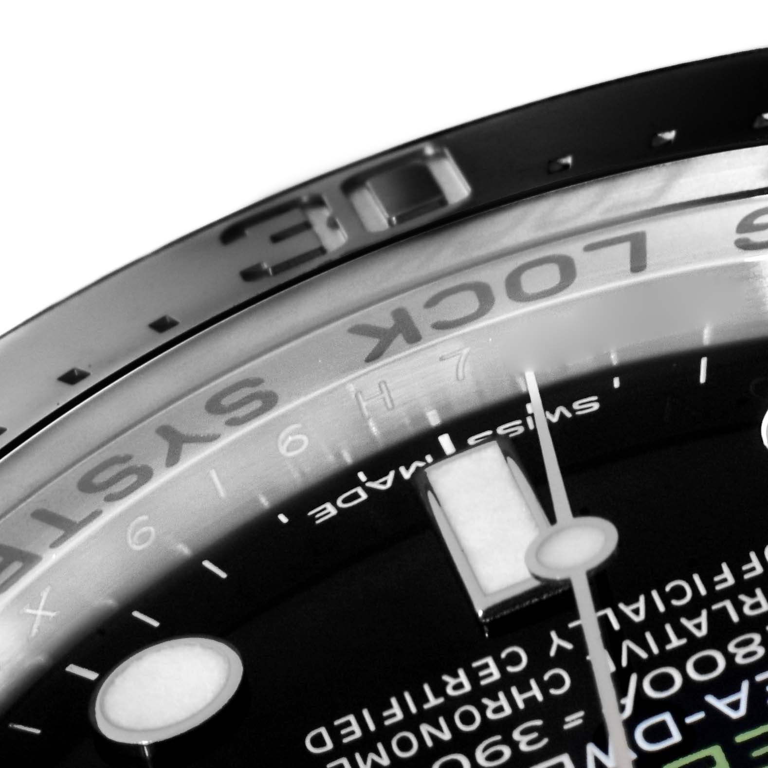 The image shows a close-up of the bezel and dial of the Rolex Sea-Dweller 116660 Men's Stainless Steel Blue Dial 116660 Men's Stainless Steel Blue Dial watch, emphasizing the "Ring Lock System" text.