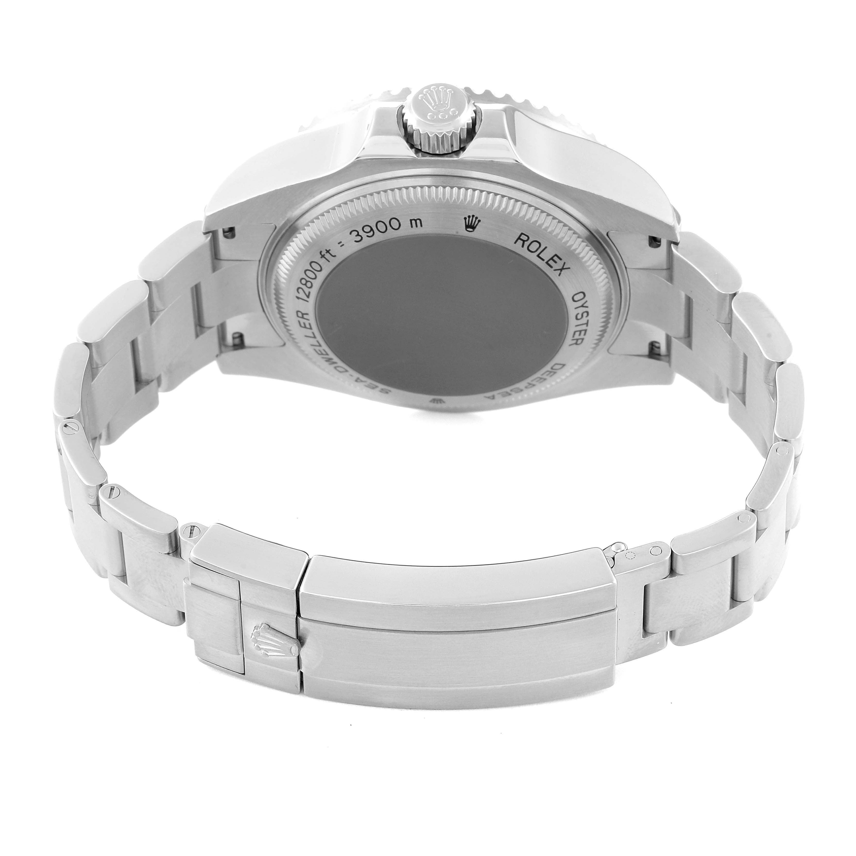 The image shows the back view of a Rolex Sea-Dweller 116660 Men's Stainless Steel Blue Dial 116660 Men's Stainless Steel Blue Dial watch, highlighting the stainless steel case back and bracelet with clasp.