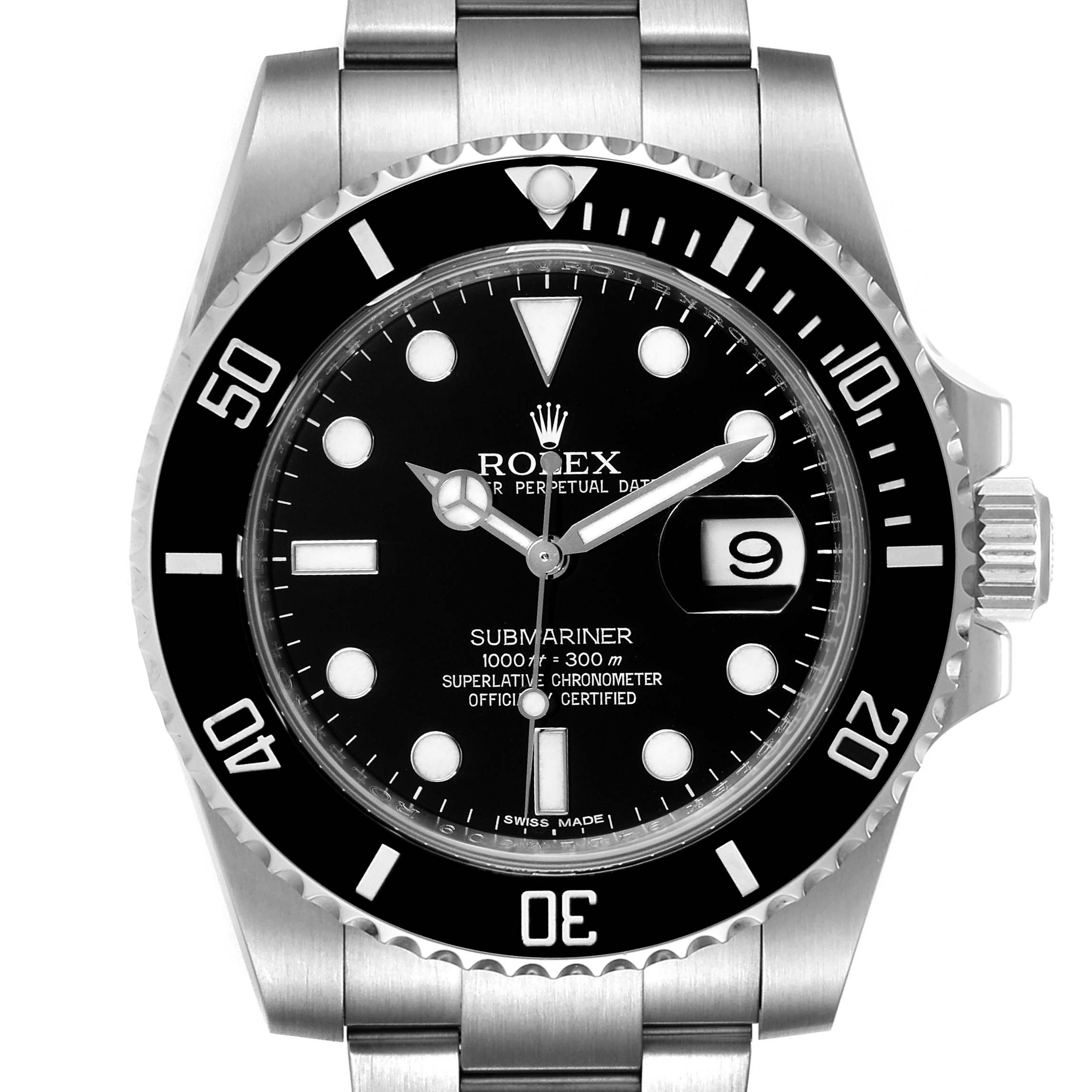 This image shows the front view of a Rolex Submariner 116610 Men's Stainless Steel Black Dial 116610 Men's Stainless Steel Black Dial watch, highlighting the dial, bezel, and bracelet.