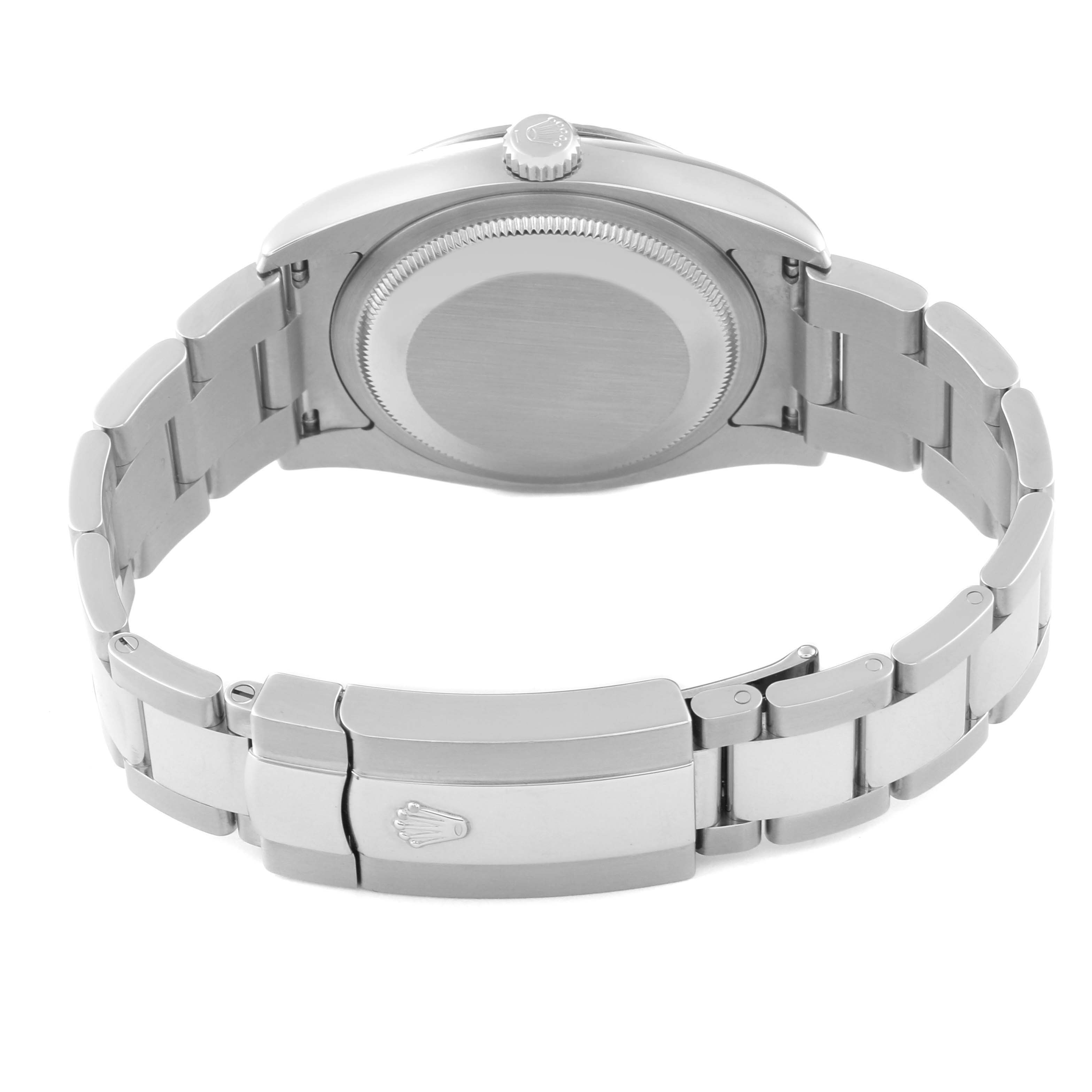 This image shows the back view of a Rolex Turn-o-Graph 116264 Men
s Stainless Steel White Dial 116264 Men
s Stainless Steel White Dial watch, focusing on the case back, crown, and bracelet clasp.