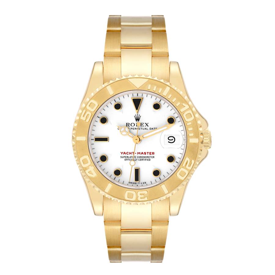 Rolex Yachtmaster Midsize Yellow Gold White Dial Mens Watch 68628 SwissWatchExpo