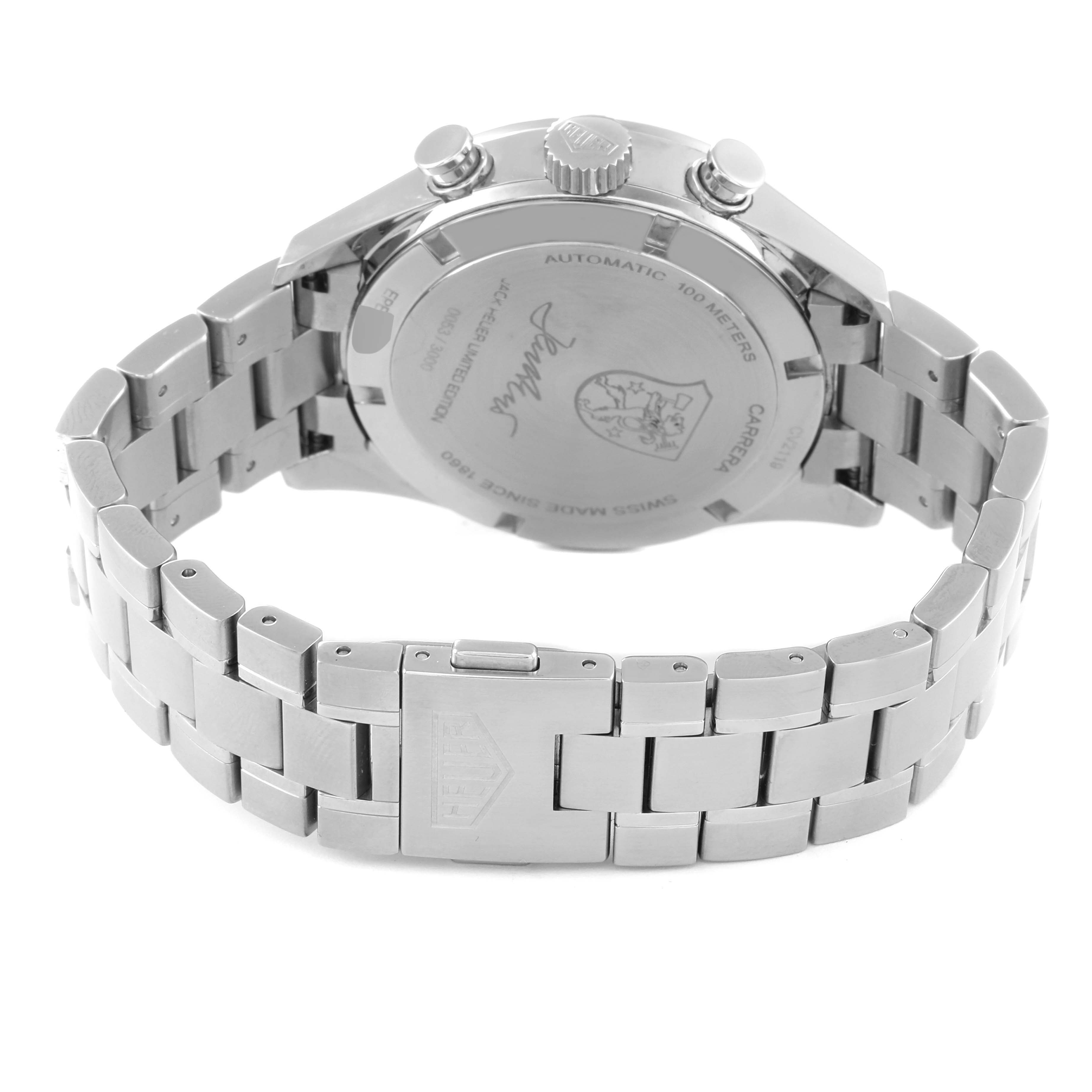 The image shows the backside and metal bracelet of a Tag Heuer Carrera CV2119.BA0722 Men's Stainless Steel Grey Dial CV2119.BA0722 Men's Stainless Steel Grey Dial Limited Edition watch.