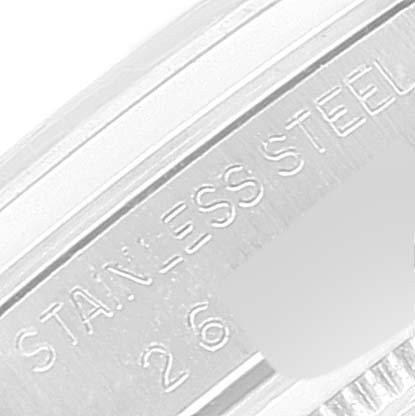 This is a close-up shot of the stainless steel bezel on a Tudor Prince 74000N Men
s Stainless Steel Silver Dial 74000N Men
s Stainless Steel Silver Dial model watch.