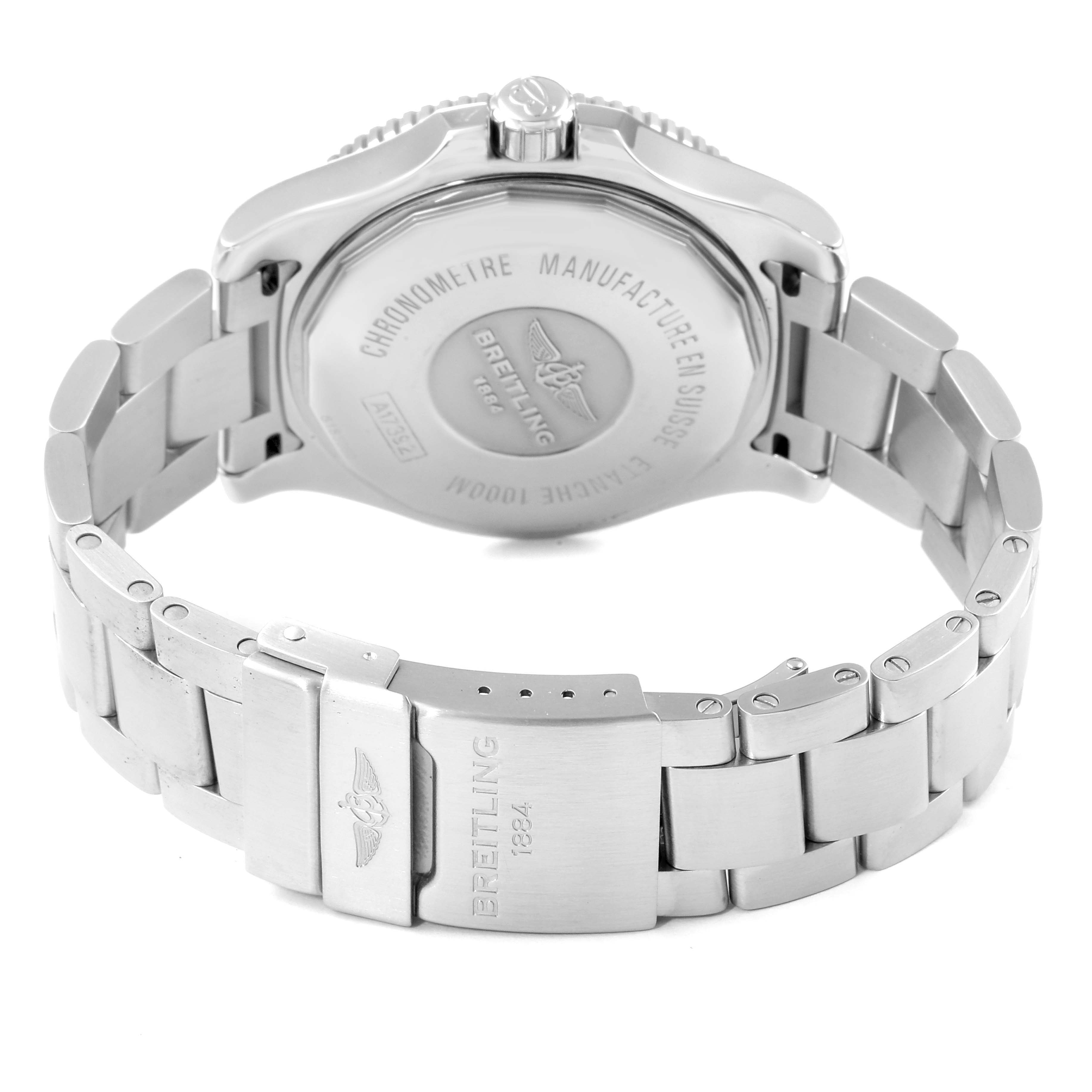 This image shows the back case and bracelet of the Breitling Superocean A17392D8/C910 Men's Stainless Steel Blue Dial A17392D8/C910 Men's Stainless Steel Blue Dial watch, viewed from the rear angle.