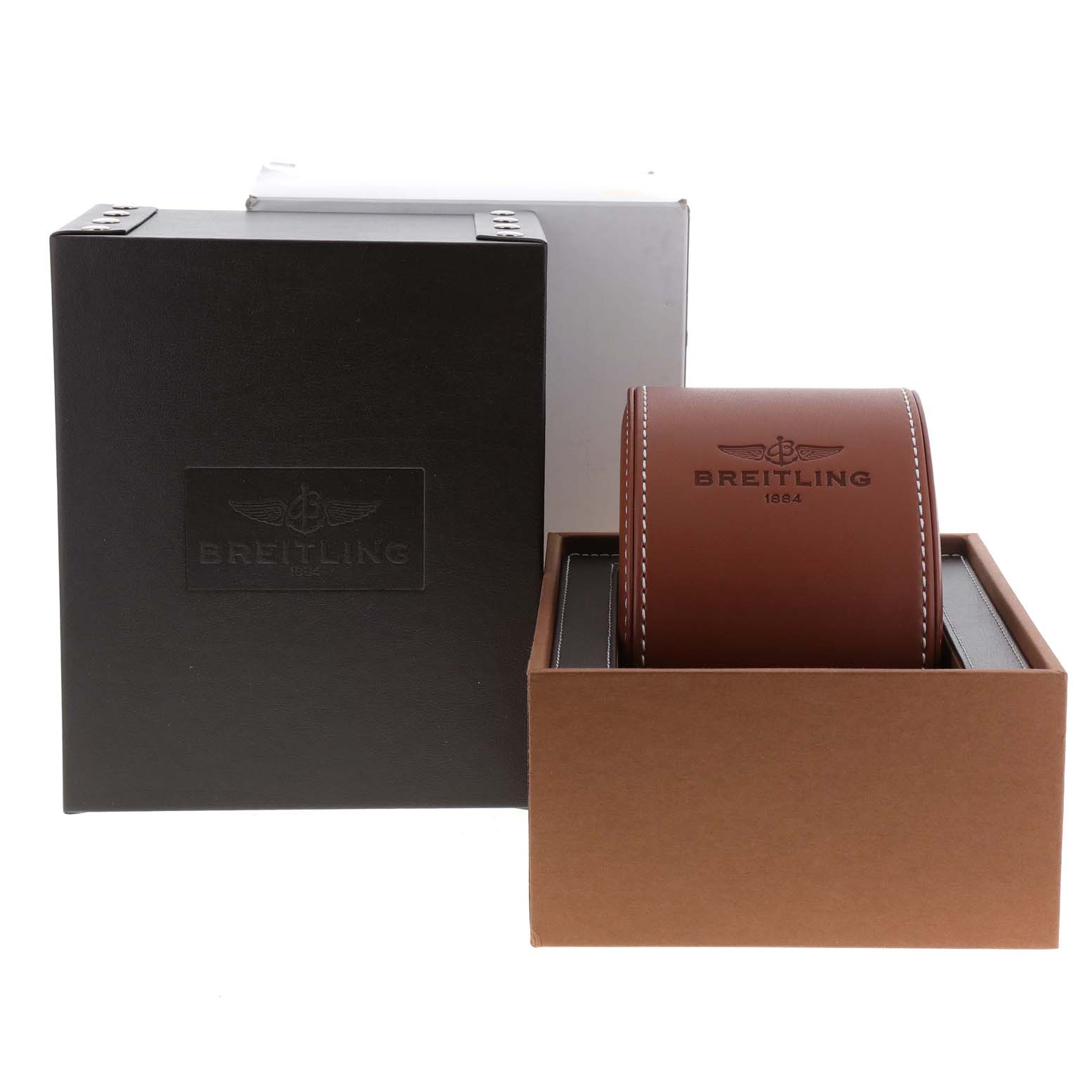 The image shows the packaging and watch case of the Breitling Superocean A17392D8/C910 Men's Stainless Steel Blue Dial A17392D8/C910 Men's Stainless Steel Blue Dial model from a front angle.