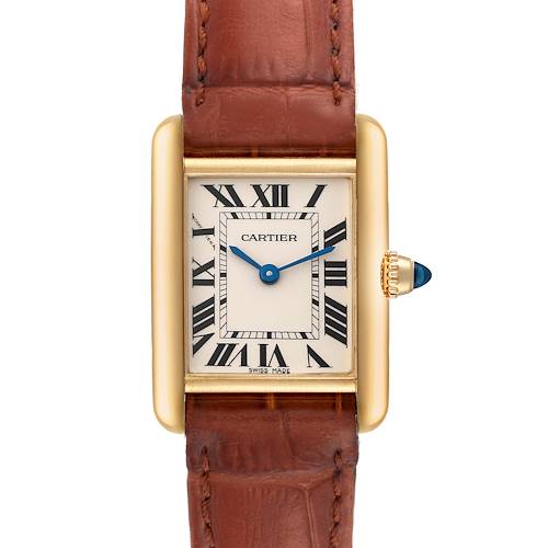 Photo of Cartier Tank Louis Small Yellow Gold Brown Strap Ladies Watch W1529856 Box Paper