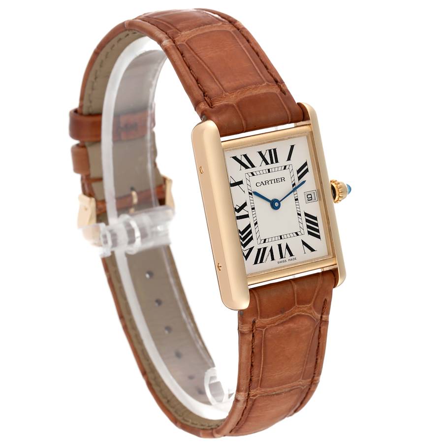 Cartier Tank Louis Yellow Gold Brown Leather Strap Mens Watch  