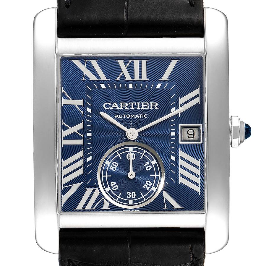 Cartier Tank MC Blue Dial Automatic Steel Mens Watch WSTA0010 Box Papers SwissWatchExpo