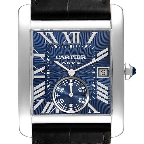 Photo of Cartier Tank MC Blue Dial Automatic Steel Mens Watch WSTA0010 Box Papers