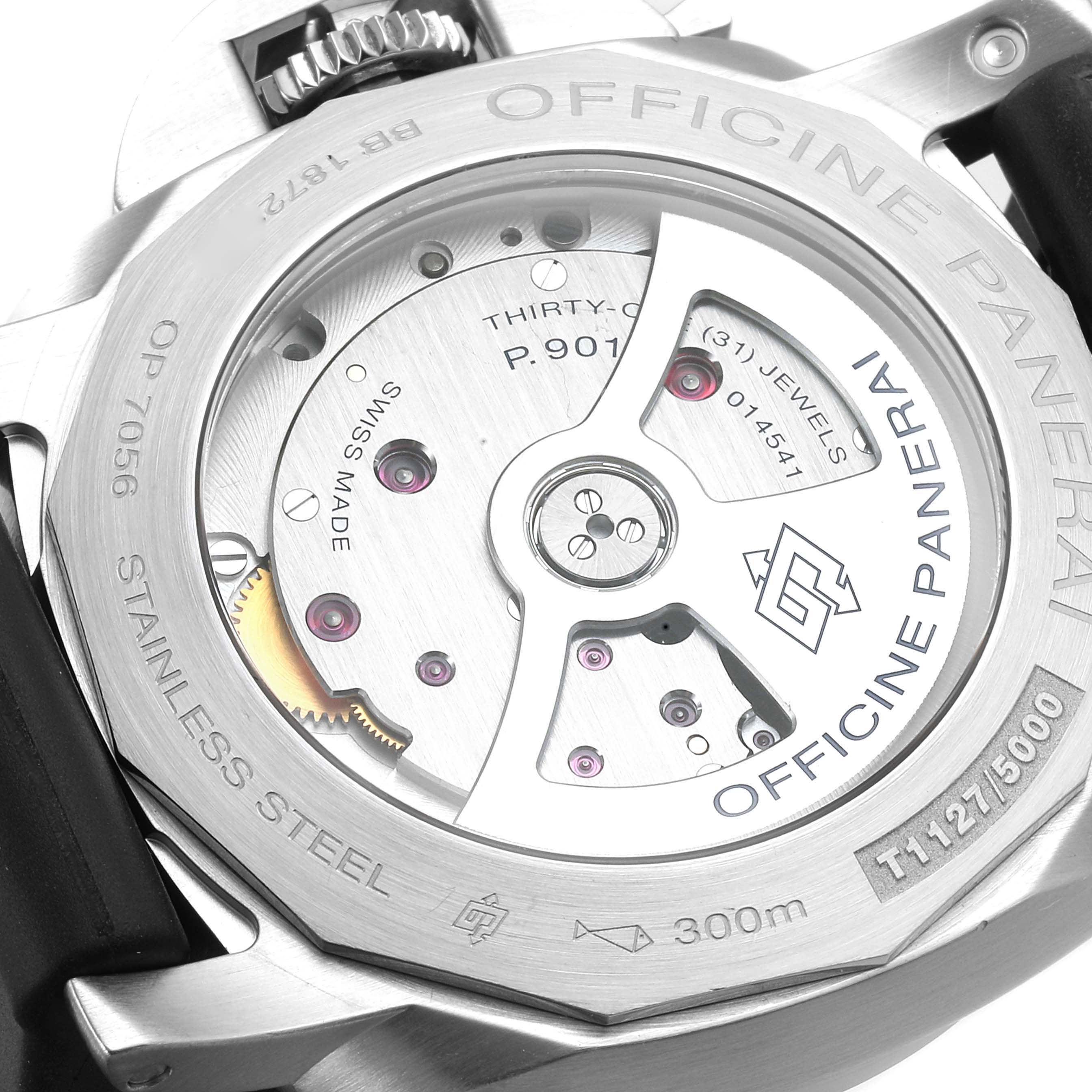 This image shows the back view of the Panerai Luminor PAM01392 Men's Stainless Steel Black Dial PAM01392 Men's Stainless Steel Black Dial watch, highlighting its internal mechanics and specifications.