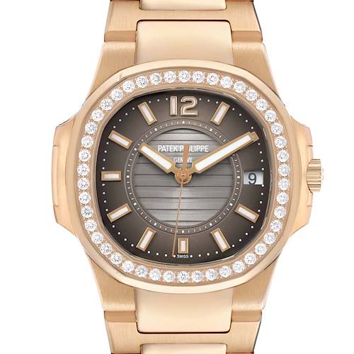 Photo of Patek Philippe Nautilus Date Rose Gold Diamond Bezel Ladies Watch 7010 Box Paper