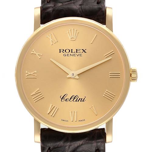 Photo of Rolex Cellini Classic Yellow Gold Brown Strap Mens Watch 5115